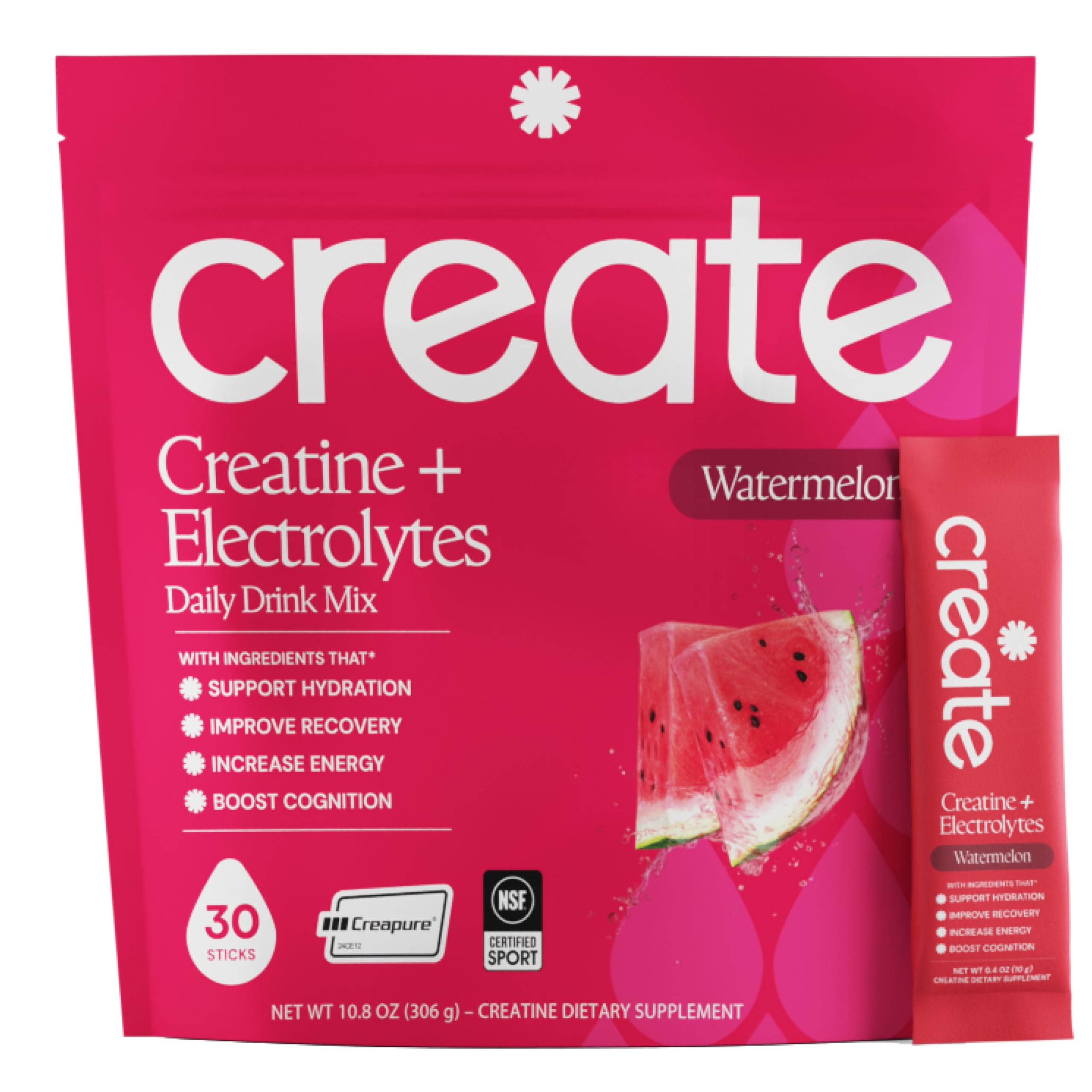 Create Creatine + Electrolytes Mix - Creatine Monohydrate Stick Packs, Supports Energy