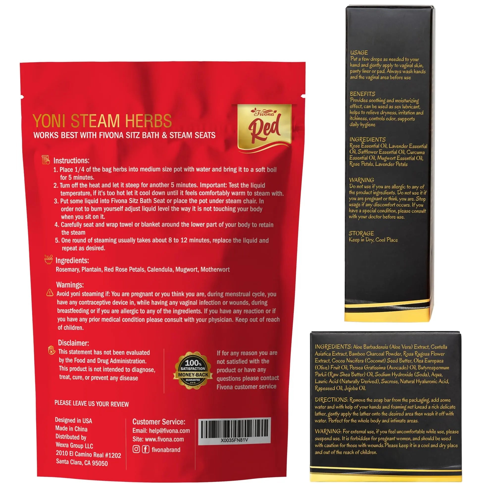Fivona 4-in-1 Feminine Care Kit, Yoni Oil, Yoni Soap, Yoni Steaming Pot and Red Premium V Steam Herbs FIVONA Au supplements
