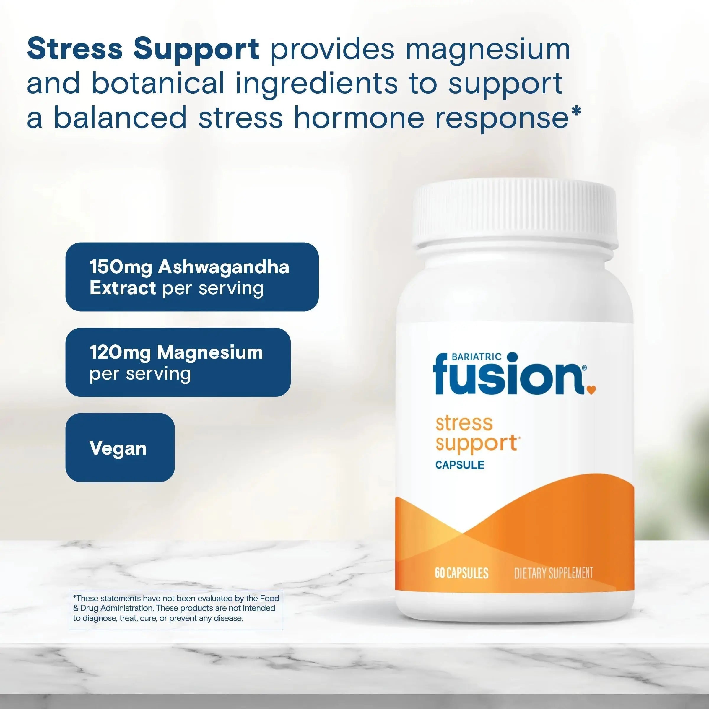Bariatric Fusion Stress Support* | Vegan Supplement with Magnesium and Ashwagandha | Daily Vitamin for Women and Men | Bariatric Fusion Au supplements