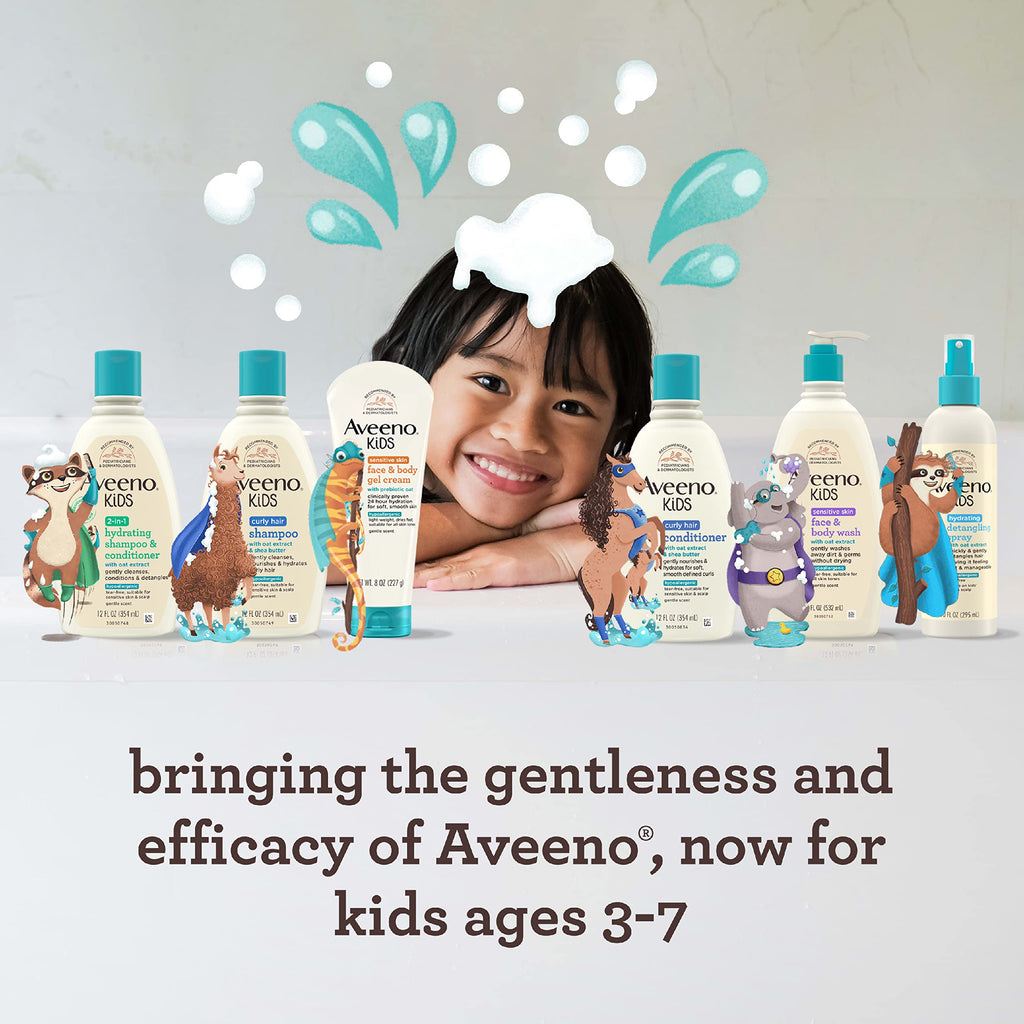 Aveeno Sensitive Skin Face & Body Gel Cream for Kids with Prebiotic Oat, Clinically Proven 24 Hour Hydration for Soft Skin