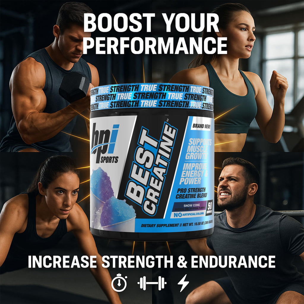 BPI Sports Best Creatine - Creatine Monohydrate Powder for Men & Women, Himalayan Salt - Strength, Pump, Endurance, Muscle Growth, Muscle Definition - No Bloat - Snow Cone - 50 servings - 10.58 Oz BPI Sports Au supplements