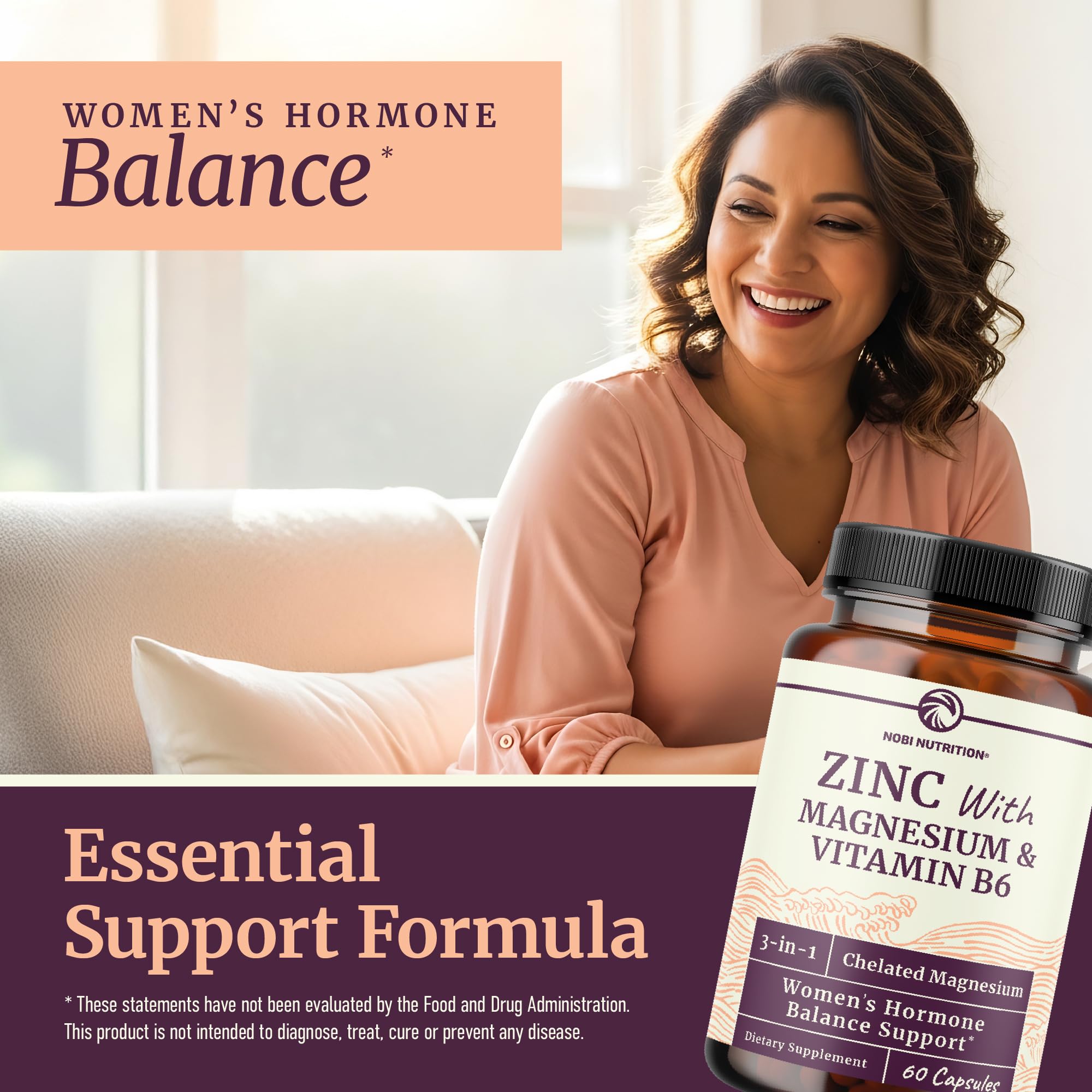 Zinc and Magnesium Supplement with Vitamin B6 | Women’s Hormone Balance, Menstrual Cycle & Immune Support | High Absorption Chelated Magnesium Glycinate with Zinc Picolinate and VIT B6 | 60 Ct Nobi Nutrition Au supplements
