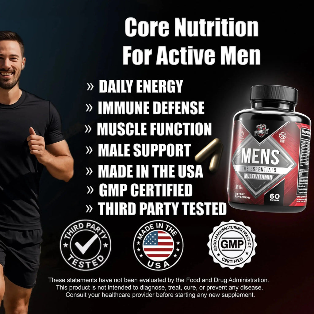 IronBody Supplements, Multivitamin for Men, Vitamins A, B, C, D, E, Zinc. Immune Support, Antioxidant Fruit and Energy Blend. 60 Capsules IronBody Supplements Au supplements