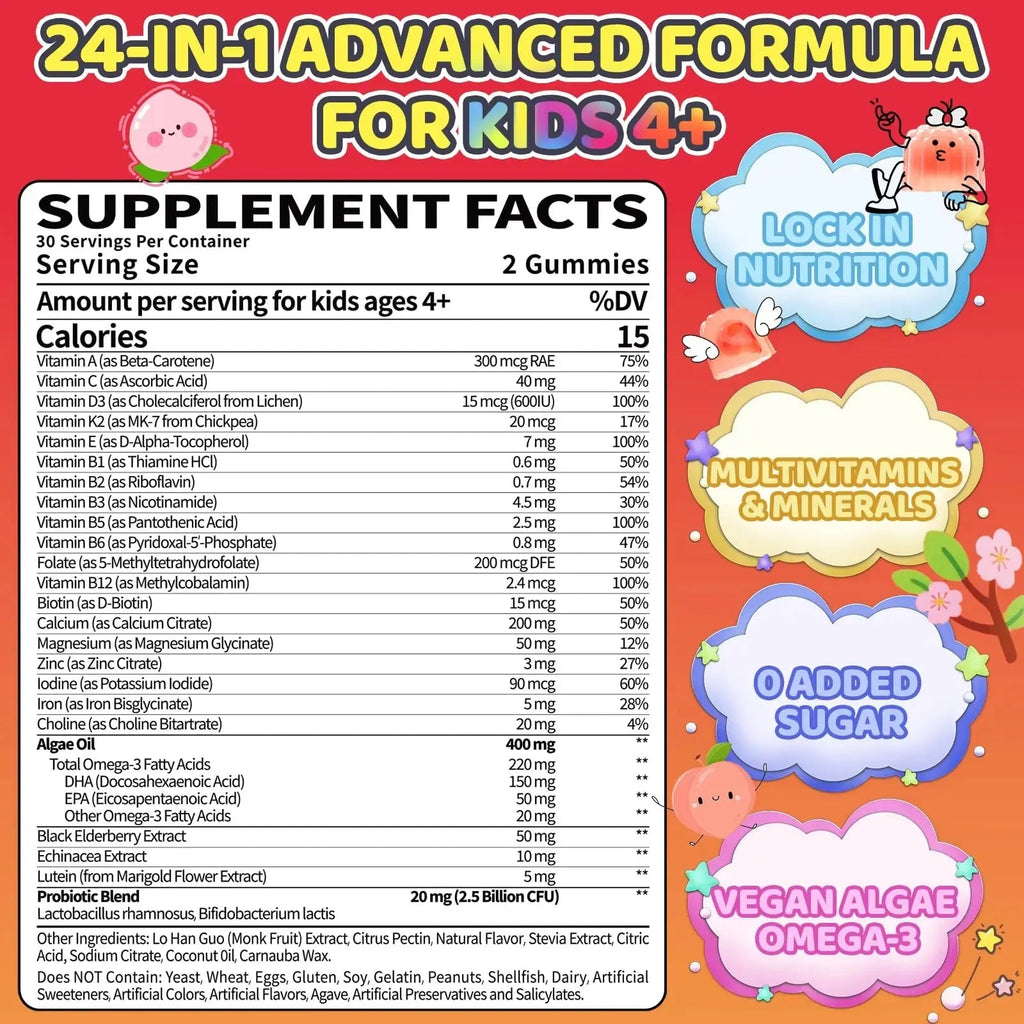 Fajeckma Organic Kids Multivitamin Gummies: Sugar Free Multi Vitamin Gummy with Vitamins D3 Iron Omega Probiotic Elderberry Calcium Zinc Dha Fajeckma Au supplements