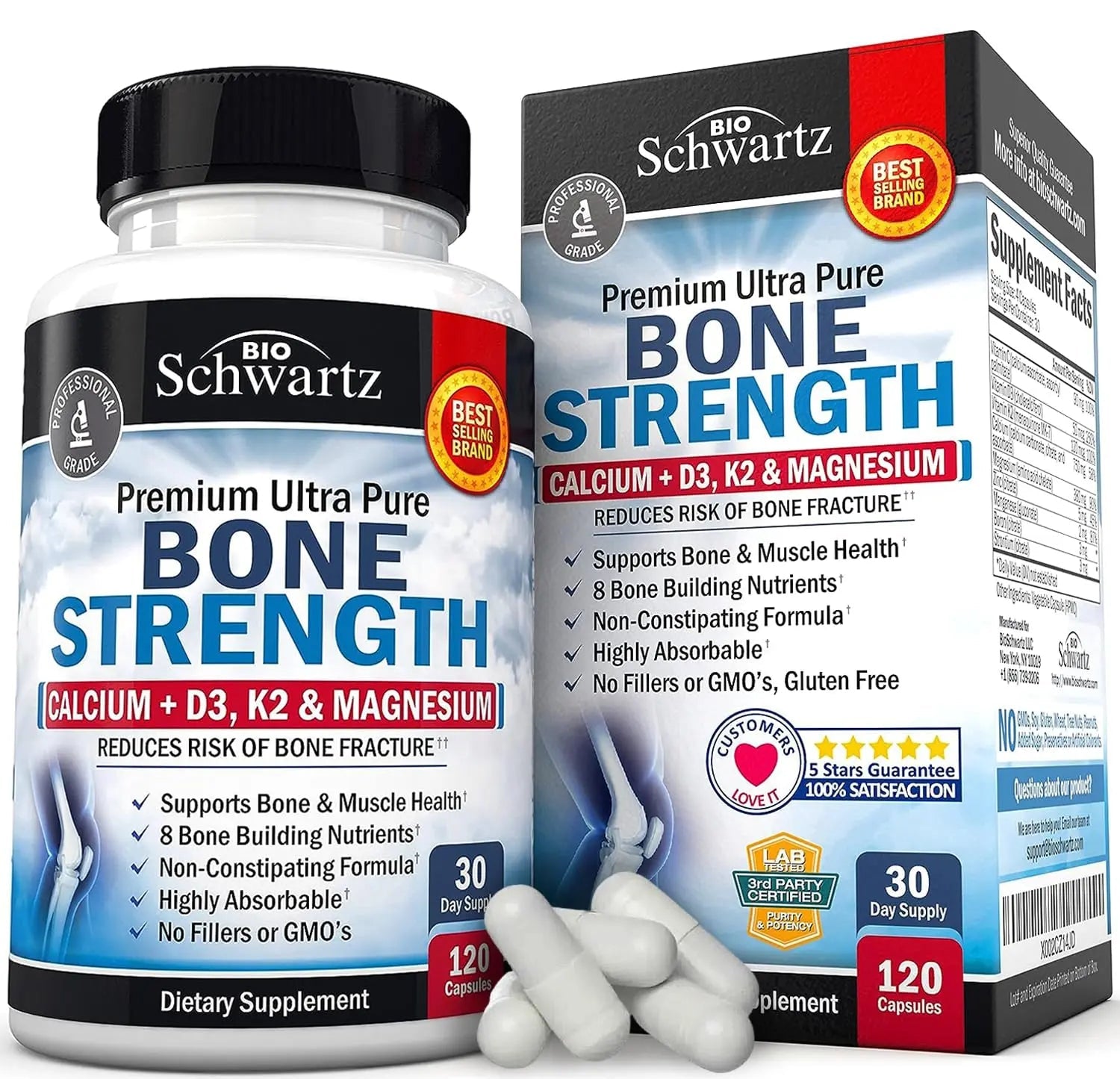 Bone Strength Supplement with Calcium + D3, K2 & Magnesium - Highly Absorbable BioSchwartz Au supplements