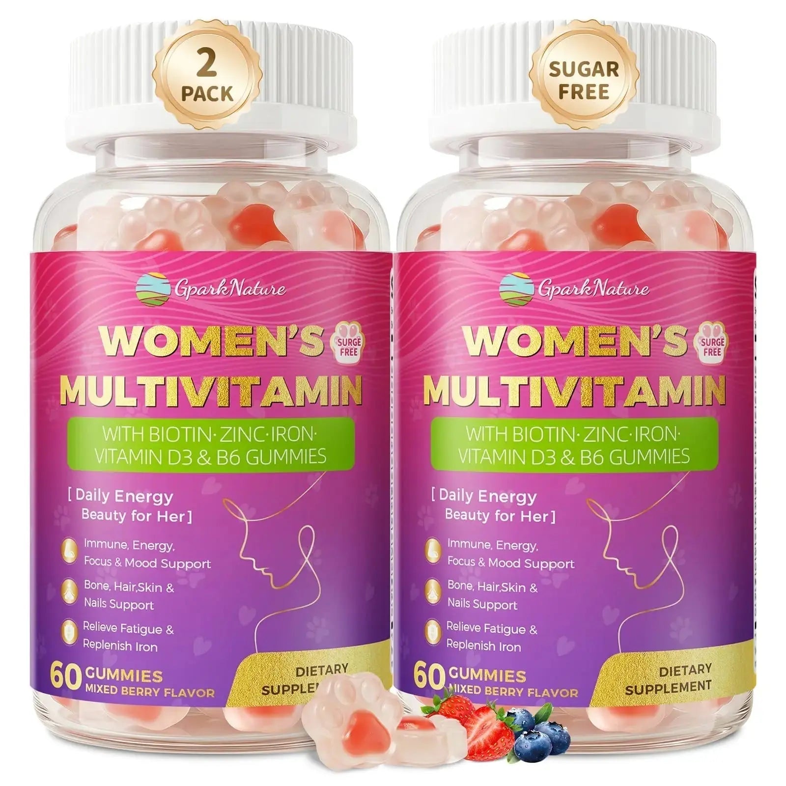 Multivitamin for Women Gummies With Iron, Magnesium, Folate, Biotin, Zinc, Womens Multivitamin Gummy Vitamin D3 A C E, B Complex GparkNature Au supplements