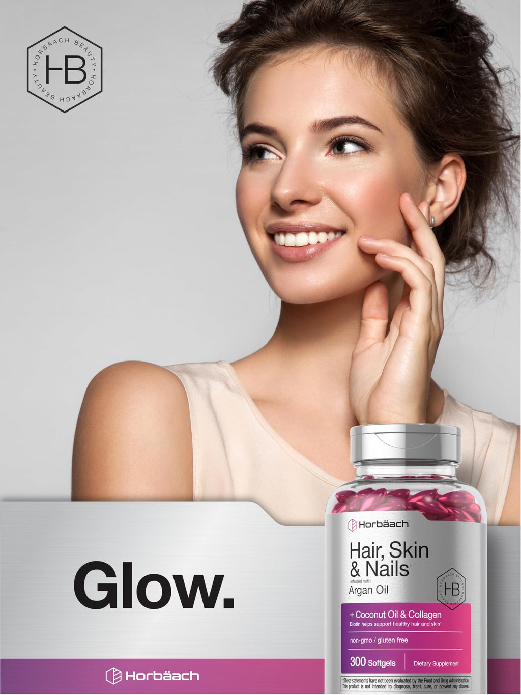 Horbäach Hair Skin and Nails Vitamins | 300 Softgels | with Biotin and Collagen | Infused with Argan Oil and Coconut Oil