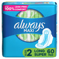 Always Maxi Feminine Pads For Women, Size 2 Long Super Absorbency, With Wings, Unscented, 60 Count Always Au supplements