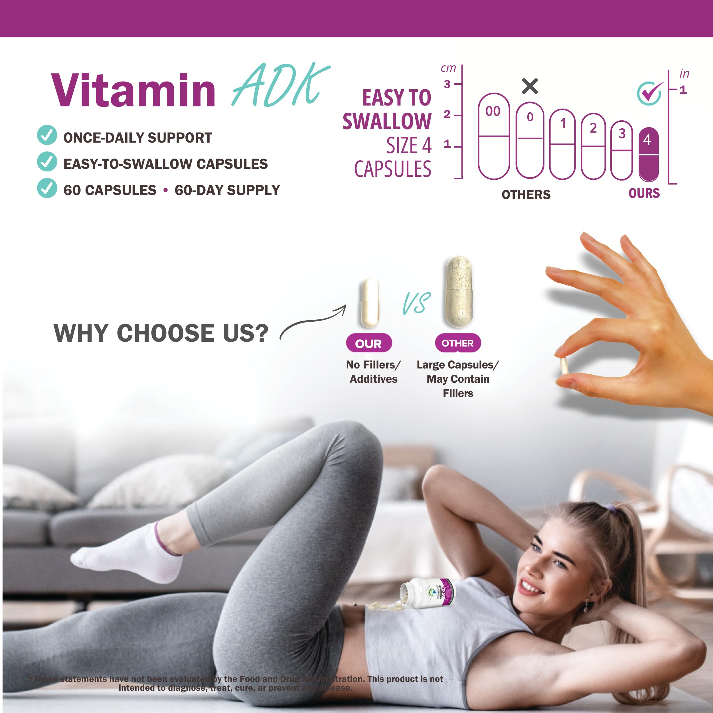 NatureGenX ADK Vitamin Supplement – Vitamins A, D3 & K2 MK-7 for Bone Health & Calcium Absorption – Gluten-Free, Non-GMO, Soy-Free