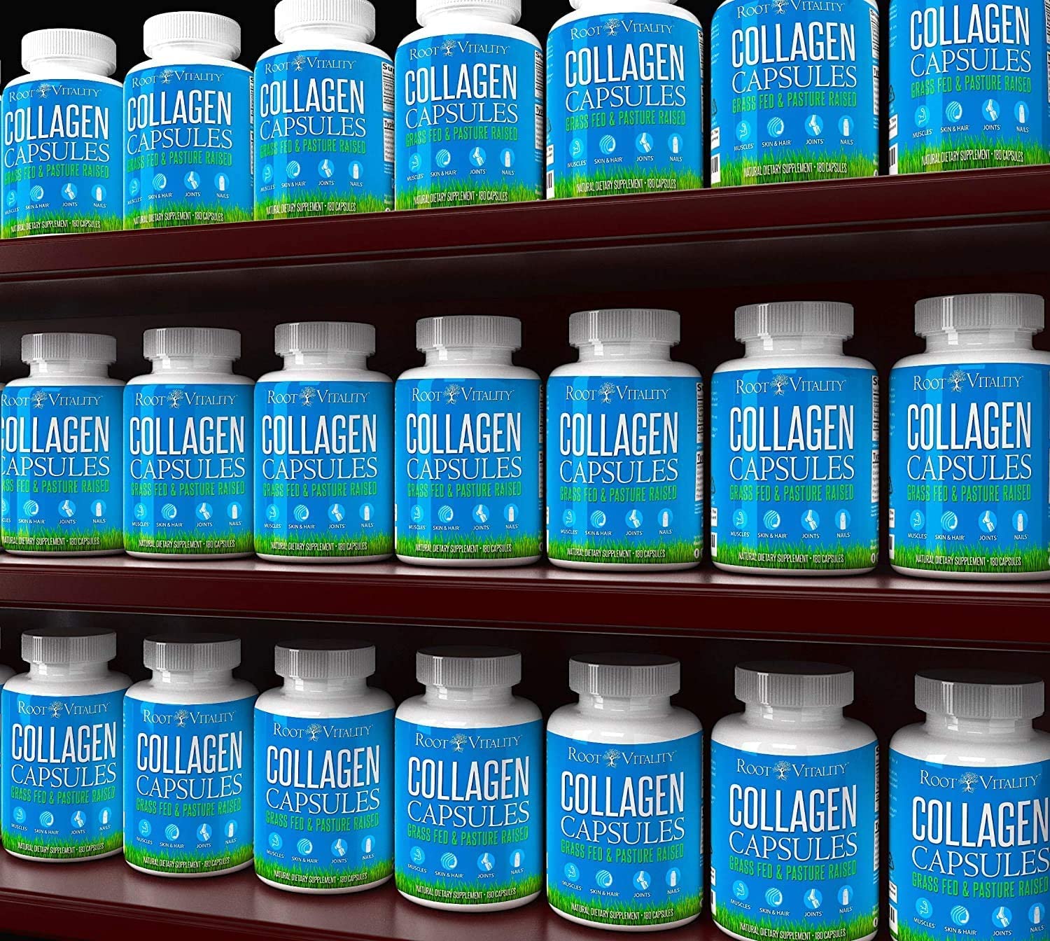 Root Vitality Collagen Peptides Capsules - Grass-Fed, Pasture-Raised Hydrolyzed Protein Supplement for Skin, Hair, & Nails - Non-GMO, Zero Sugar Daily Pills for Men & Women (180 Capsules) Root Vitality Au supplements