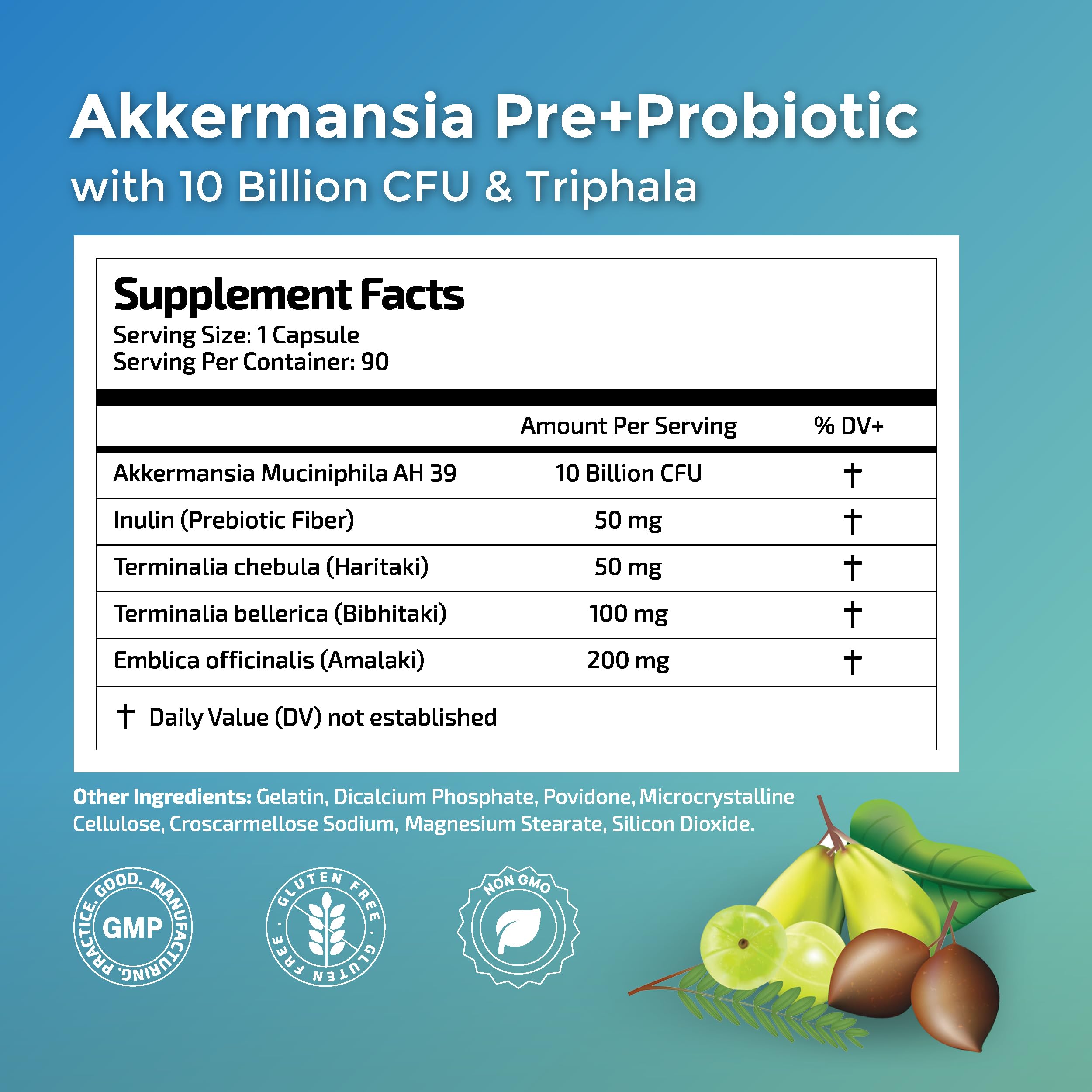 Herbal Wisdom Akkermansia Probiotic 10 Billion CFU - Advanced Support, Probiotic+Prebiotic | for Gut & Metabolism Support - No Bloating | with Inulin & Triphala