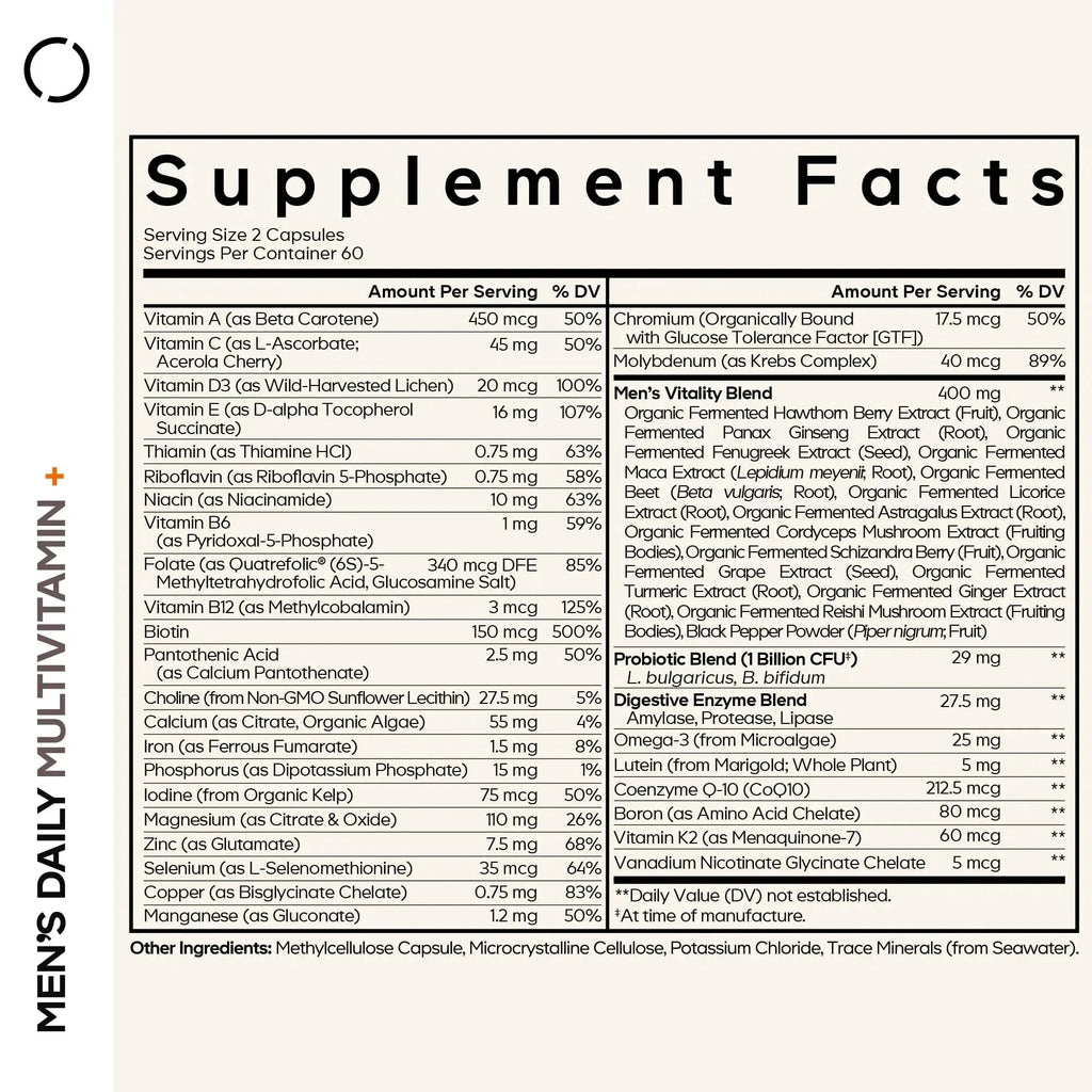 Codeage Men’s Daily Multivitamin – 25+ Essential Vitamins & Minerals, Organic Whole Foods, Probiotics, Omega-3, Zinc Codeage Au supplements