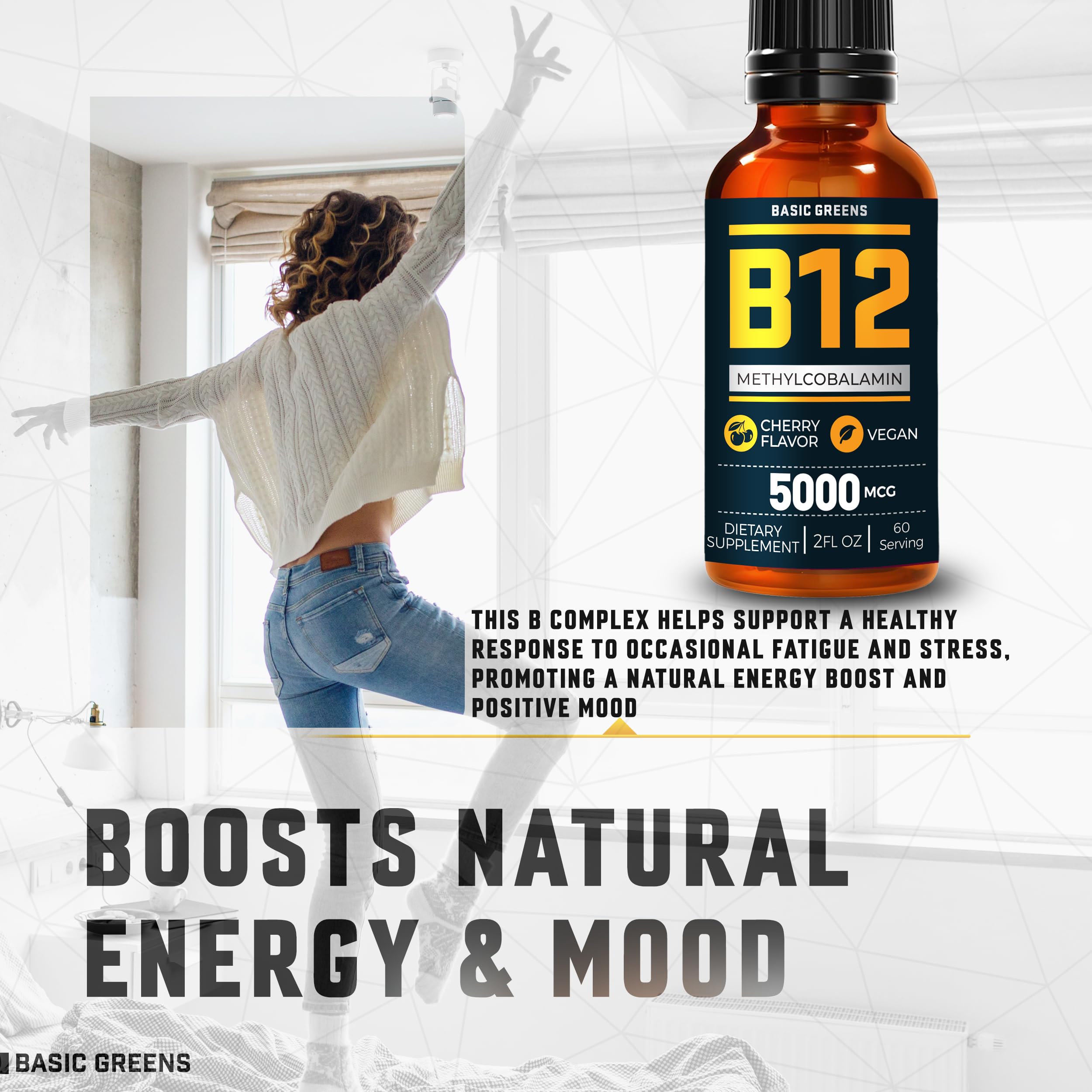 Vitamin B12 Sublingual Liquid Drops 5000 mcg – Vegan Methyl B-12 Supplement for Energy & Focus – B 12 Vitamin for Women & Men