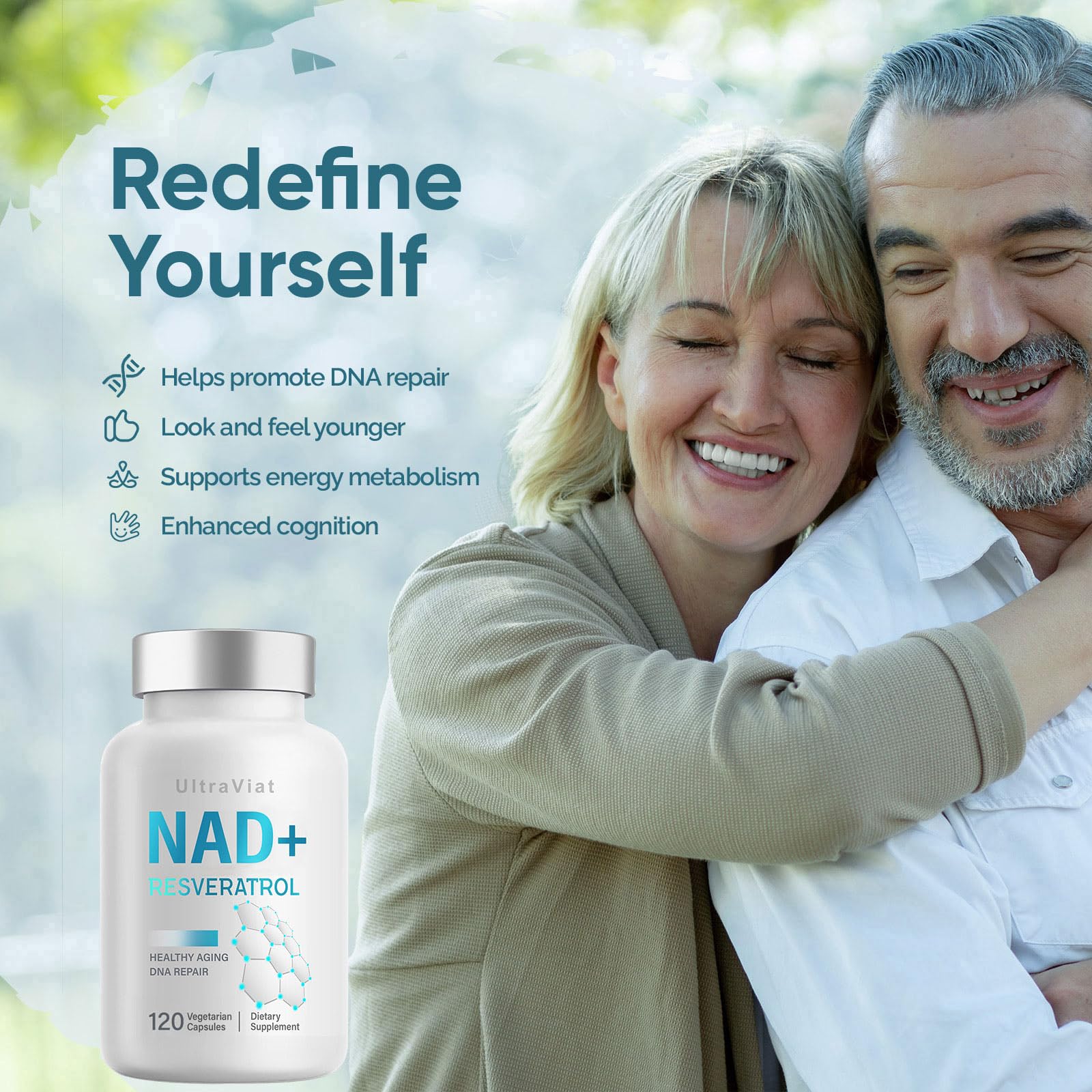 UltraViat NAD+ Supplement 1000mg, Premium NAD+ & Resveratrol Complex for Energy & Anti Aging - 120 Capsules UltraViat Au supplements