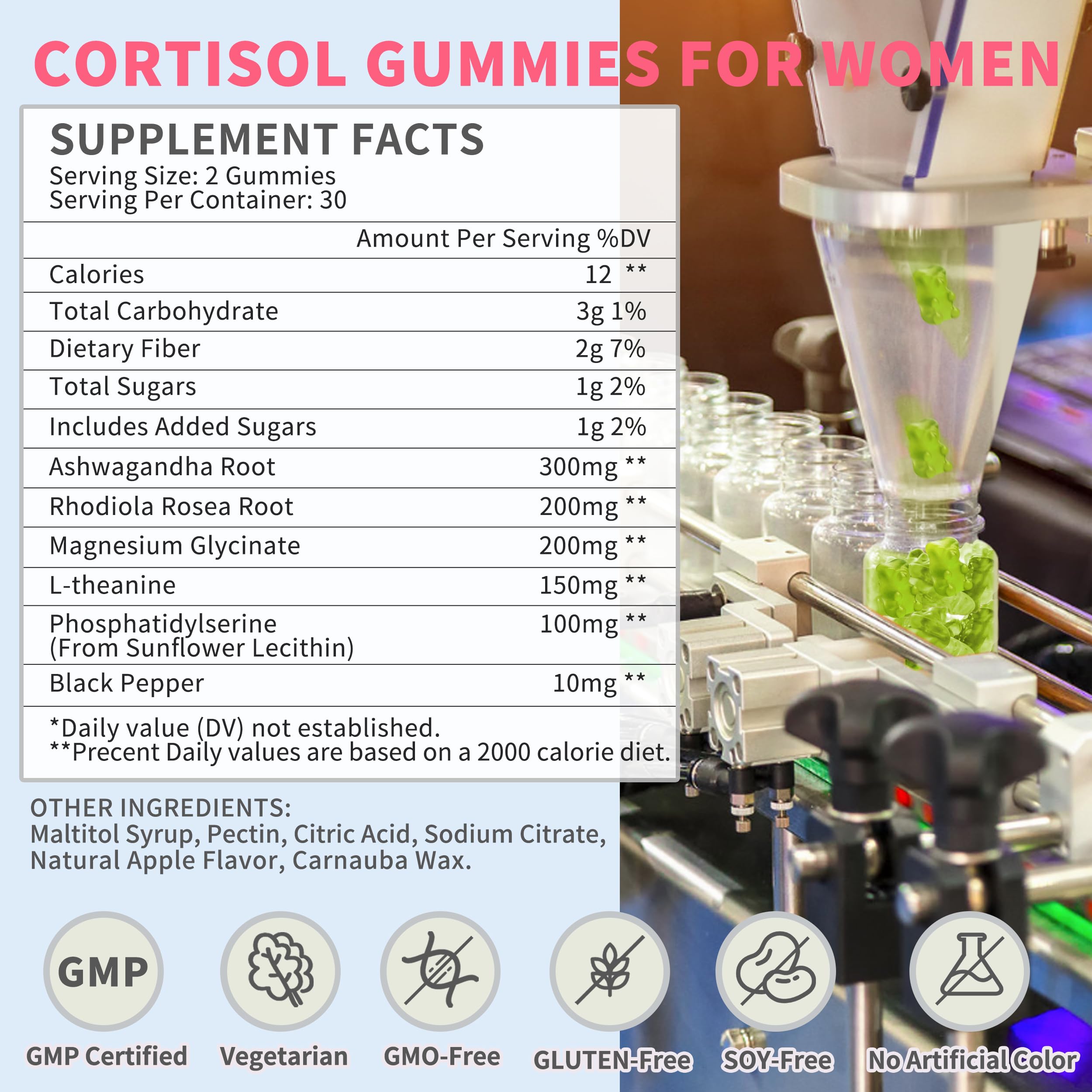Cortisol Gummies for Women,Cortisol Manager with Ashwagandha,Magnesium,L-theanine,Phosphatidylserine,Rhodiola Rosea,Black Pepper for Mood Support,Adrenal Balance,Sleep,Vegan,Apple Flavor,60 Count Hudetex Au supplements