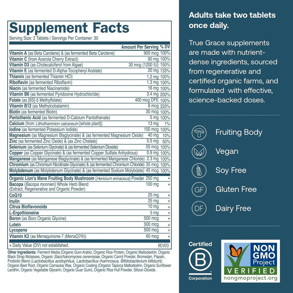 True Grace Daily Men’s Multivitamin 50+ - 60 Easy-to-Swallow Tablets - Immune, Energy, Longevity & Memory Support True Grace Au supplements