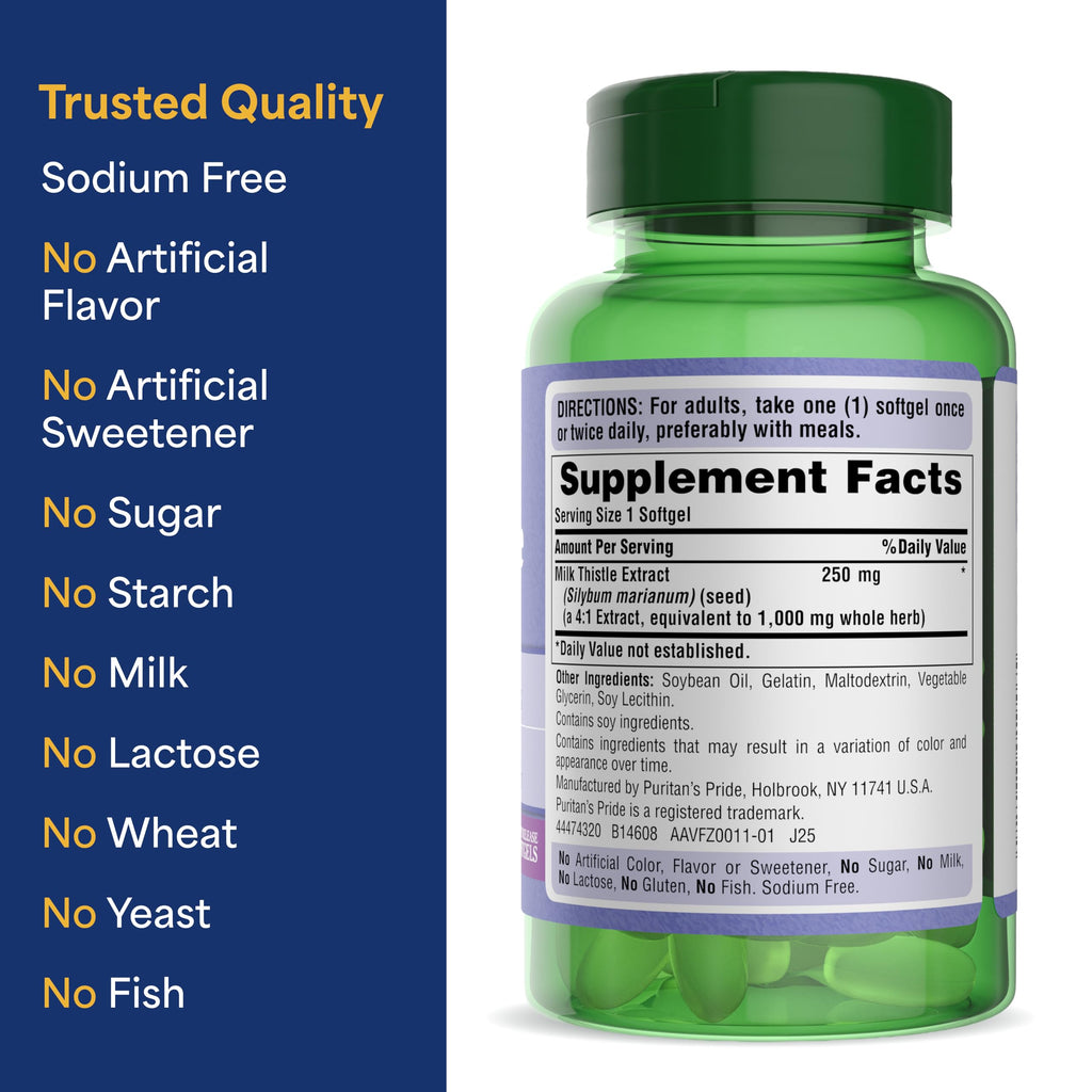 Puritan's Pride Milk Thistle Silymarin 4:1 Concentration Extract 250 mg (1000 mg Equivalent)