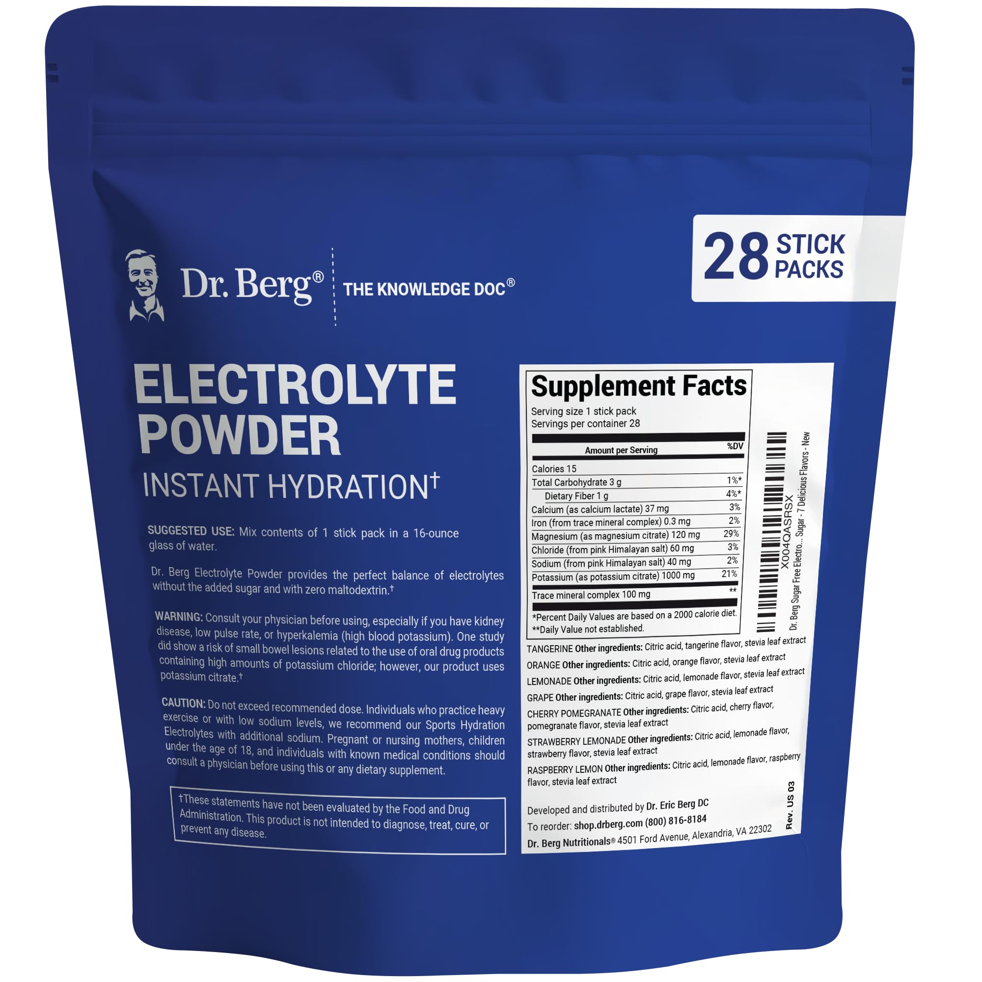 Dr. Berg Sugar Free Electrolyte Powder Packets (Variety Pack) - Daily Electrolyte Drink Mix - 28 Total Hydration Pouches Sugar Free