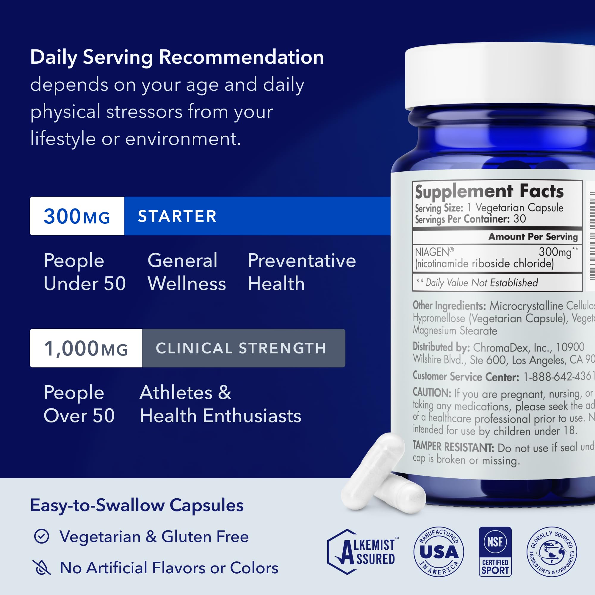 TRU NIAGEN Patented NAD Supplement for Brain Function, Anti Aging & Cell Regeneration, 300mg Niagen, 30 Servings | Supports Cellular Energy, Muscle