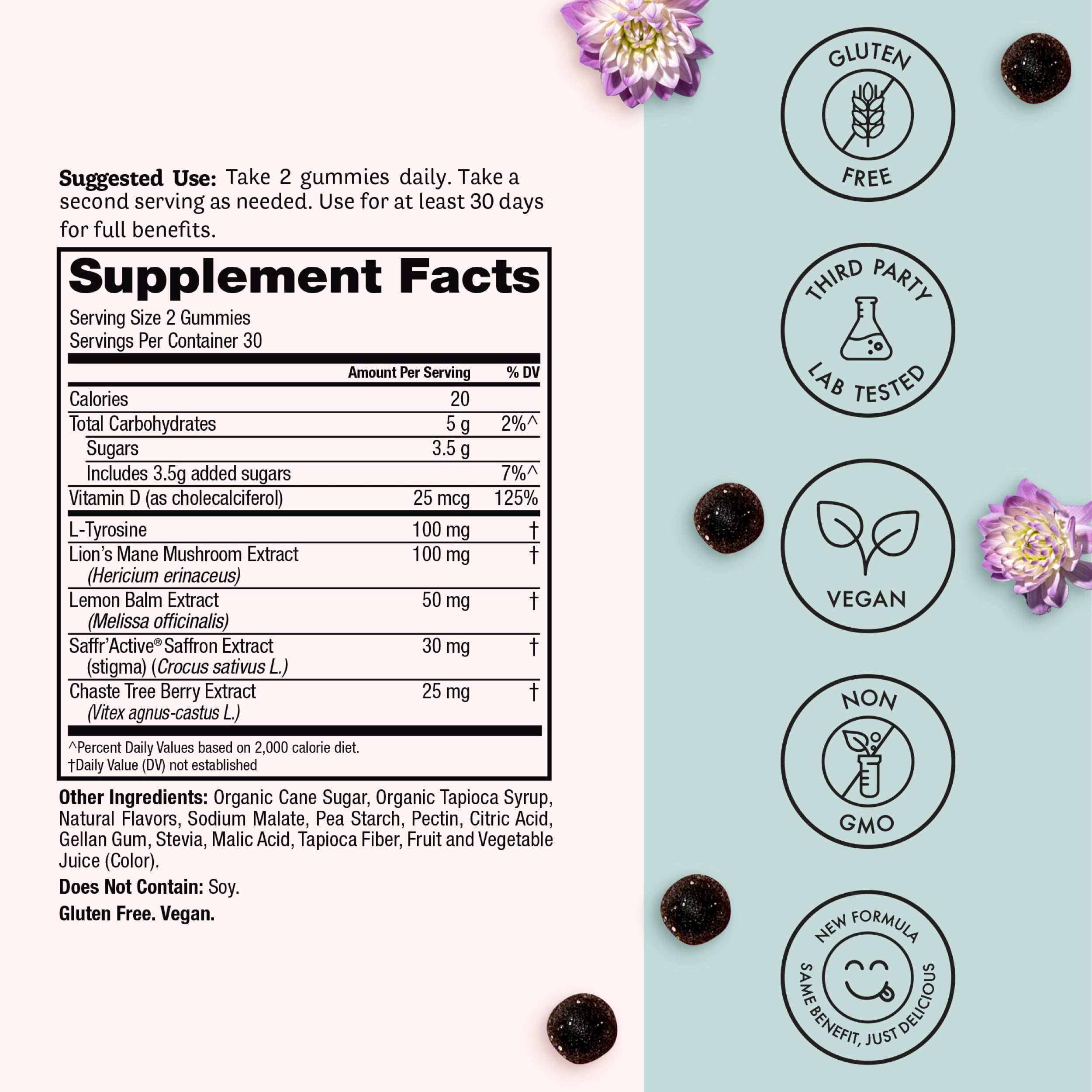 Winged Wellness Happy Her Mood Gummies - Daily Mood Enhancer Support Supplement for Women - Vitamin D with Saffron, Lemon Balm, & Lions Mane Mushrooms for Balance & Calming Relief - 50 Vegan Gummies Winged Au supplements