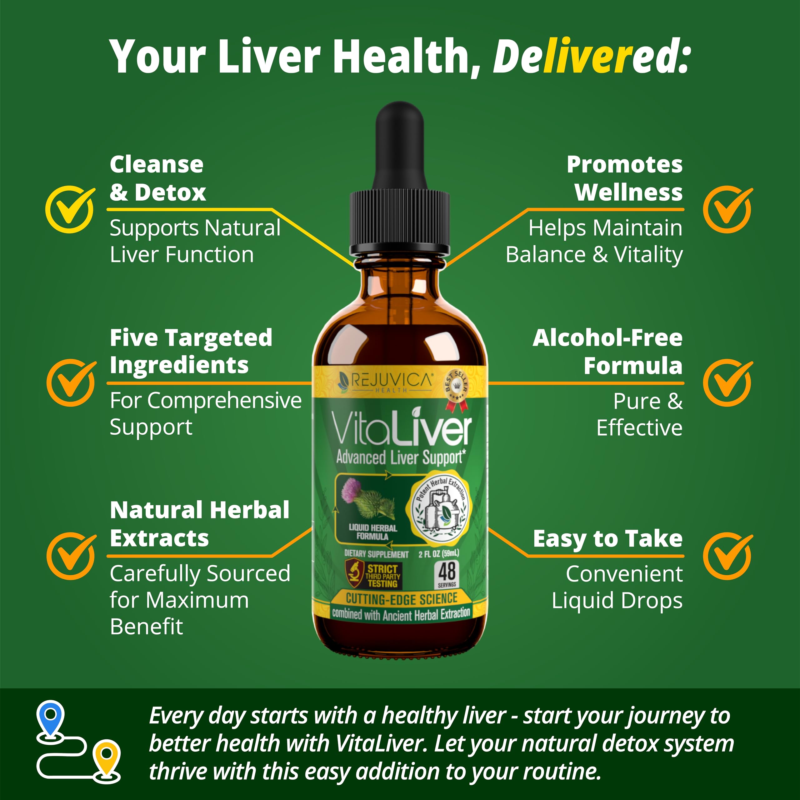 Rejuvica Health VitaLiver | Liver Cleanse & Detox Drops | Milk Thistle, Artichoke, Chanca Piedra & Dandelion Extract | Fatty Liver Support Repair