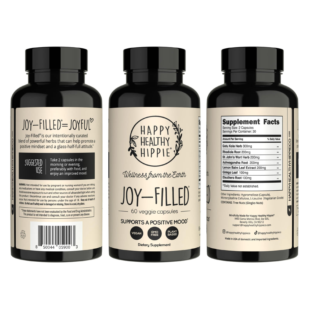 Joy-Filled Mood Support Supplement - 7 Herb Complex + St. Johns Wort | Stress Relief – Helps Calm The Mind & Body | 100% Plant-Based Happy Pills