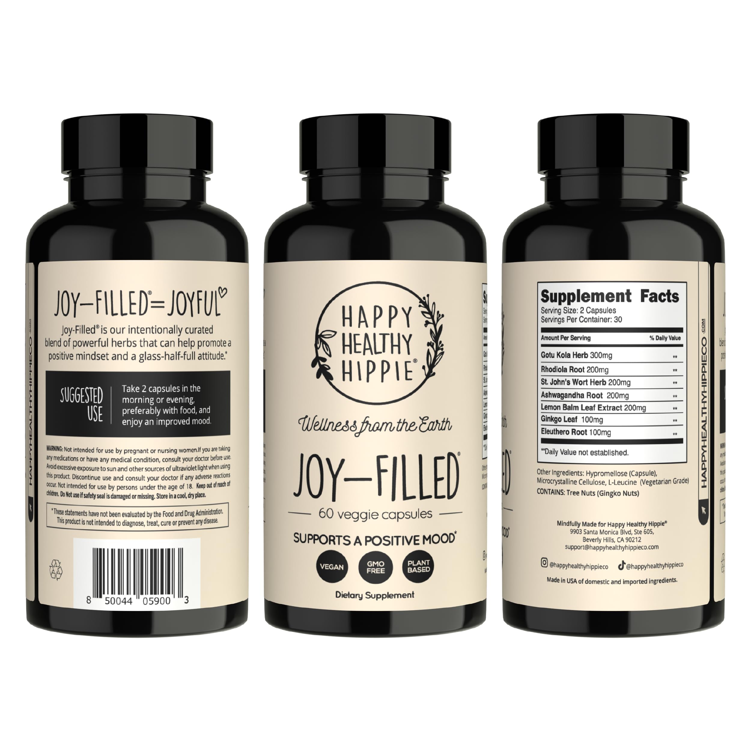Joy-Filled Mood Support Supplement - 7 Herb Complex + St. Johns Wort | Stress Relief – Helps Calm The Mind & Body | 100% Plant-Based Happy Pills