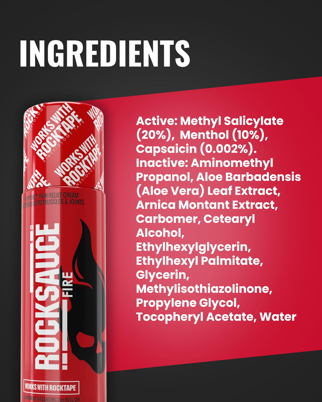 RockSauce Fire, 3 oz Roll-On - Easy to use Pain Relief Cream - Capsaicin & Menthol Formula Relieves Muscle & Joint Pain - Works w/ RockTape - No-Mess Applicator - Dye-Free, Won't Stain Clothes RockTape Au supplements