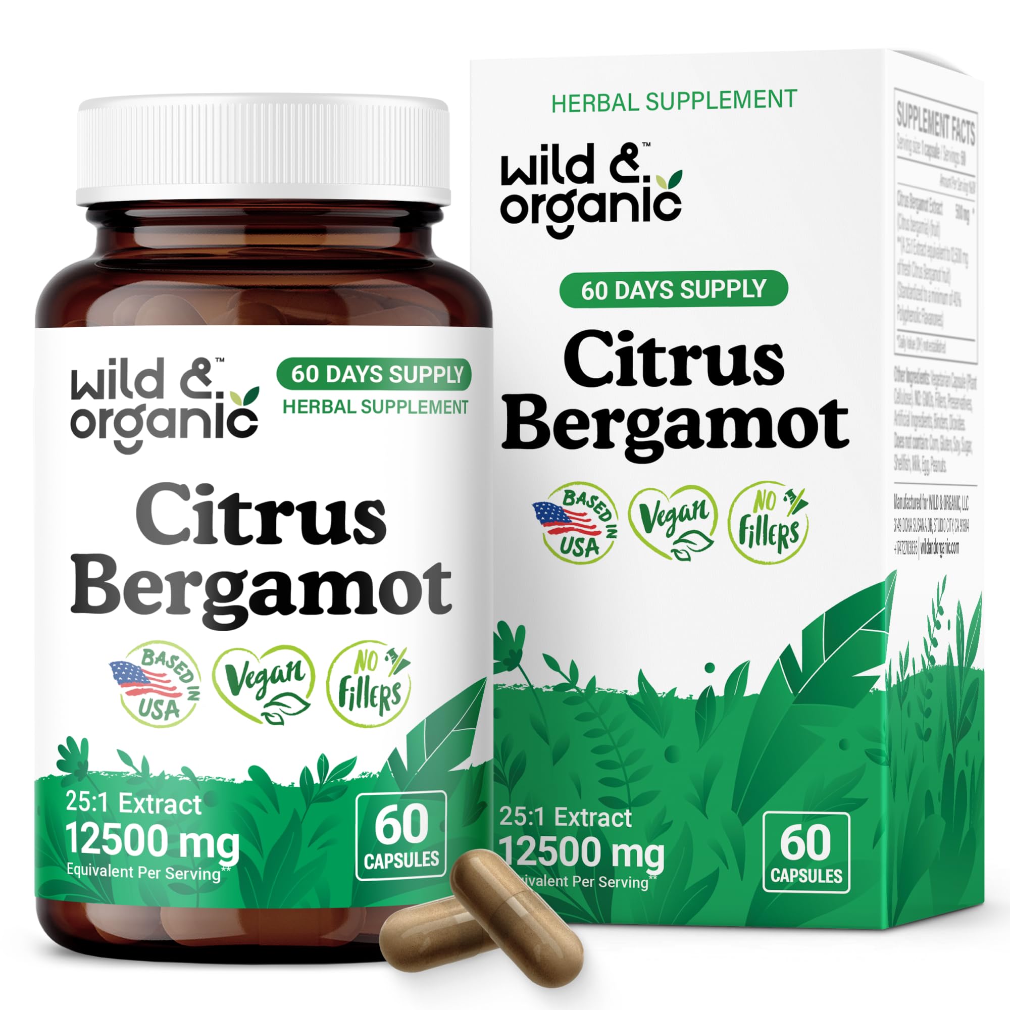 Wild & Organic Citrus Bergamot Capsules - Antioxidant & Overall Support - Citrus Bergamot Extract Capsules - Bergamia Fruit Powder Supplement