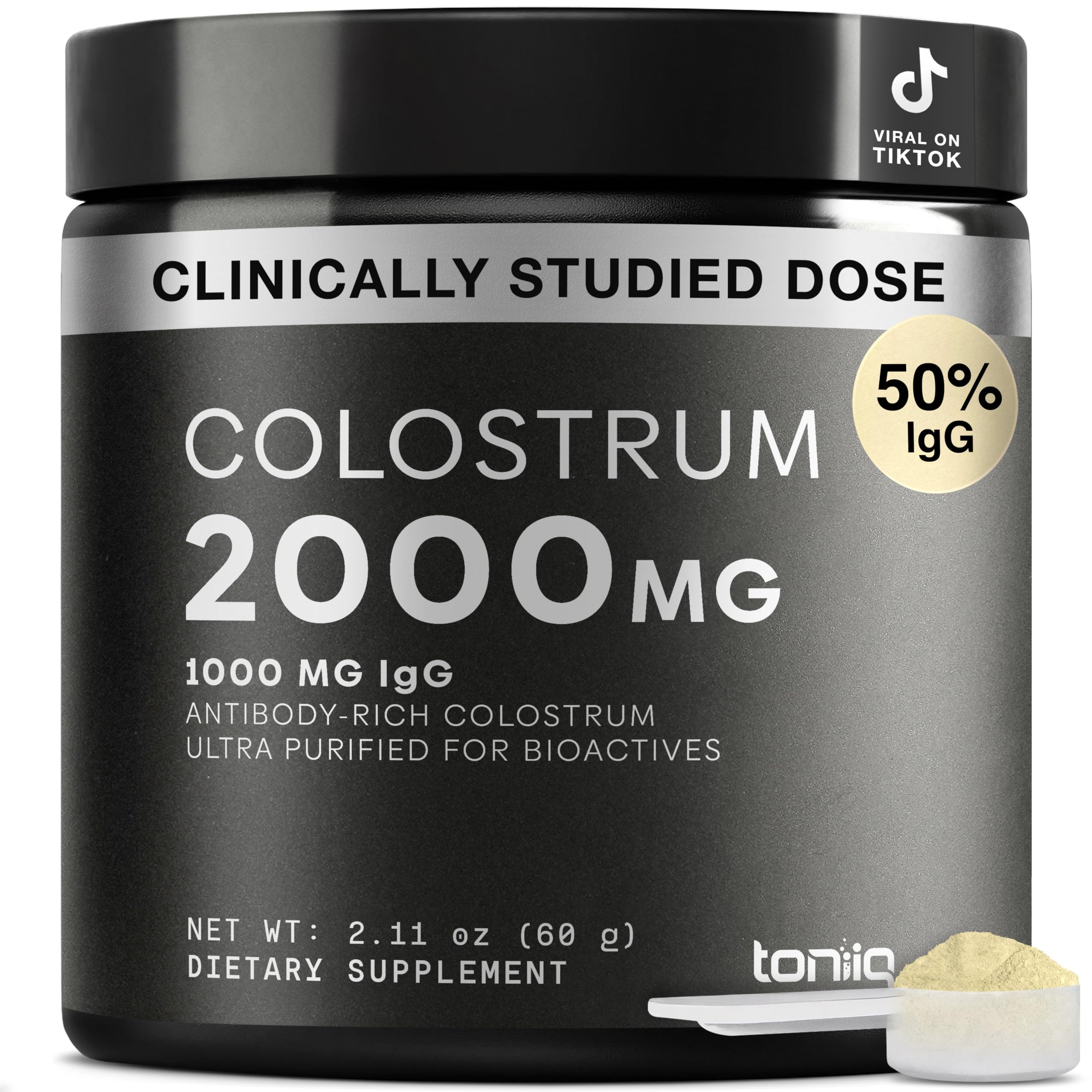 Toniiq Colostrum Powder – Ultra High Potency 50% IgG Concentrate – Farm-to-Jar Traceable French Colostrum – Microfiltered for Purity – Third-Party Lab Verified – 30 Servings Toniiq Au supplements