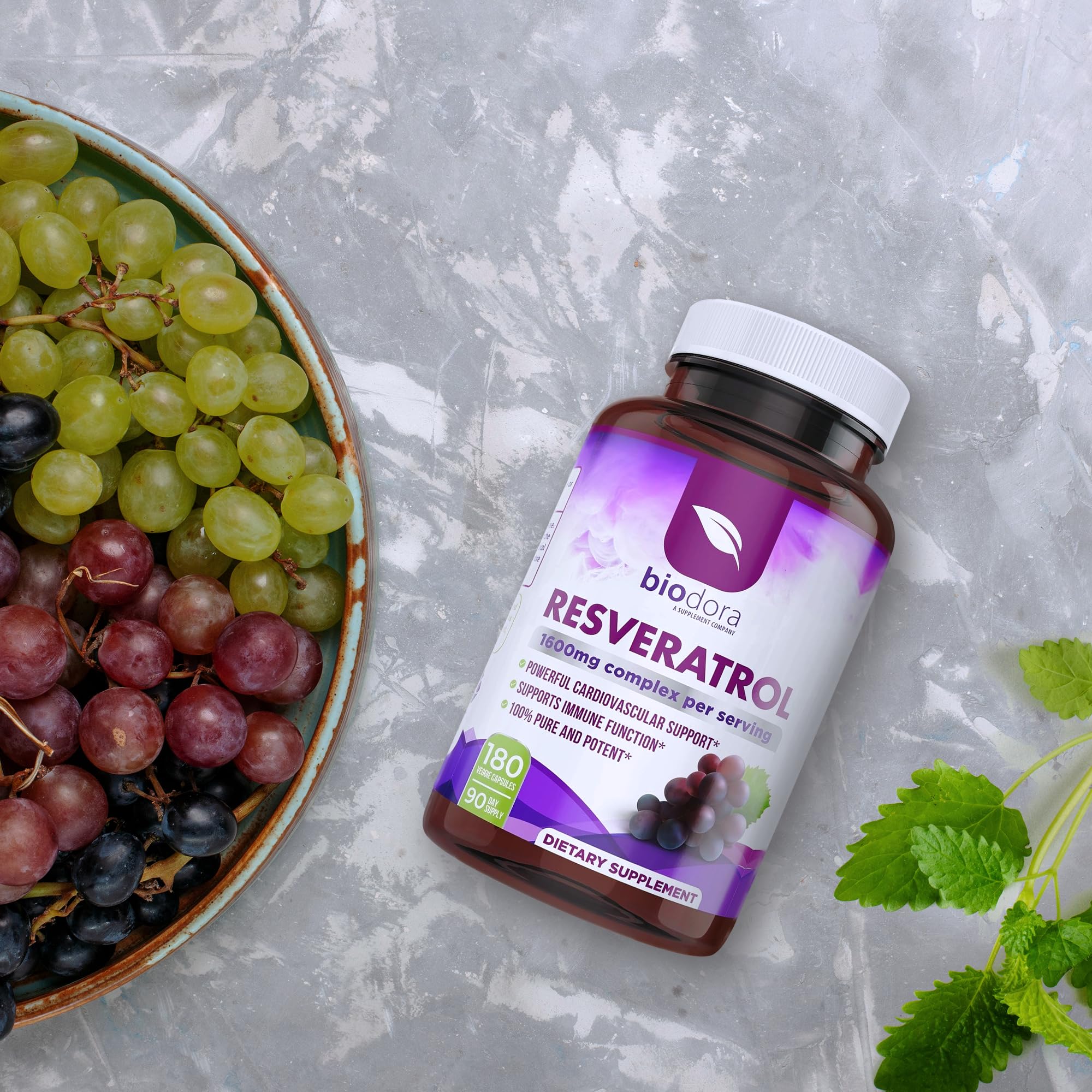 Resveratrol 1600mg - 180 Capsules | Trans-Resveratrol Antioxidant Supplement with Natural Green Tea, Grape Seed Polyphenols & Quercetin, Supports Digestive