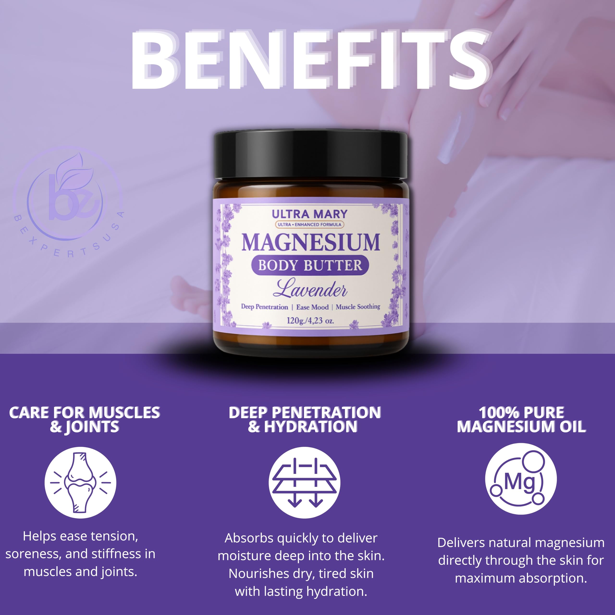 Nighttime Magnesium Cream for Pain, Nerve & Leg Cramps - Magnesium Body Butter for Sleep with Shea Butter, Jojoba Oil, Coconut Extract & Dandelion - Lavender Magnesium Lotion for Kids - 4.23oz ULTRA MARY Au supplements