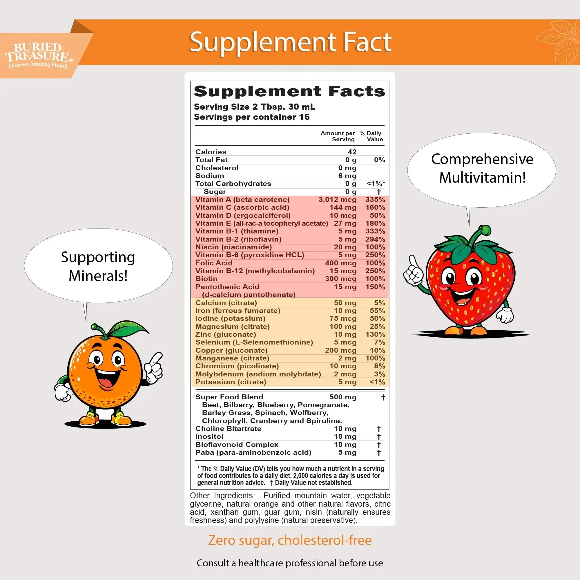 Buried Treasure Children’s Daily Liquid Multivitamin - 16 oz, 16 servings, Orange Mango Flavor, Supports Kids with Essential Nutrients & Minerals Select Nutrition Au supplements