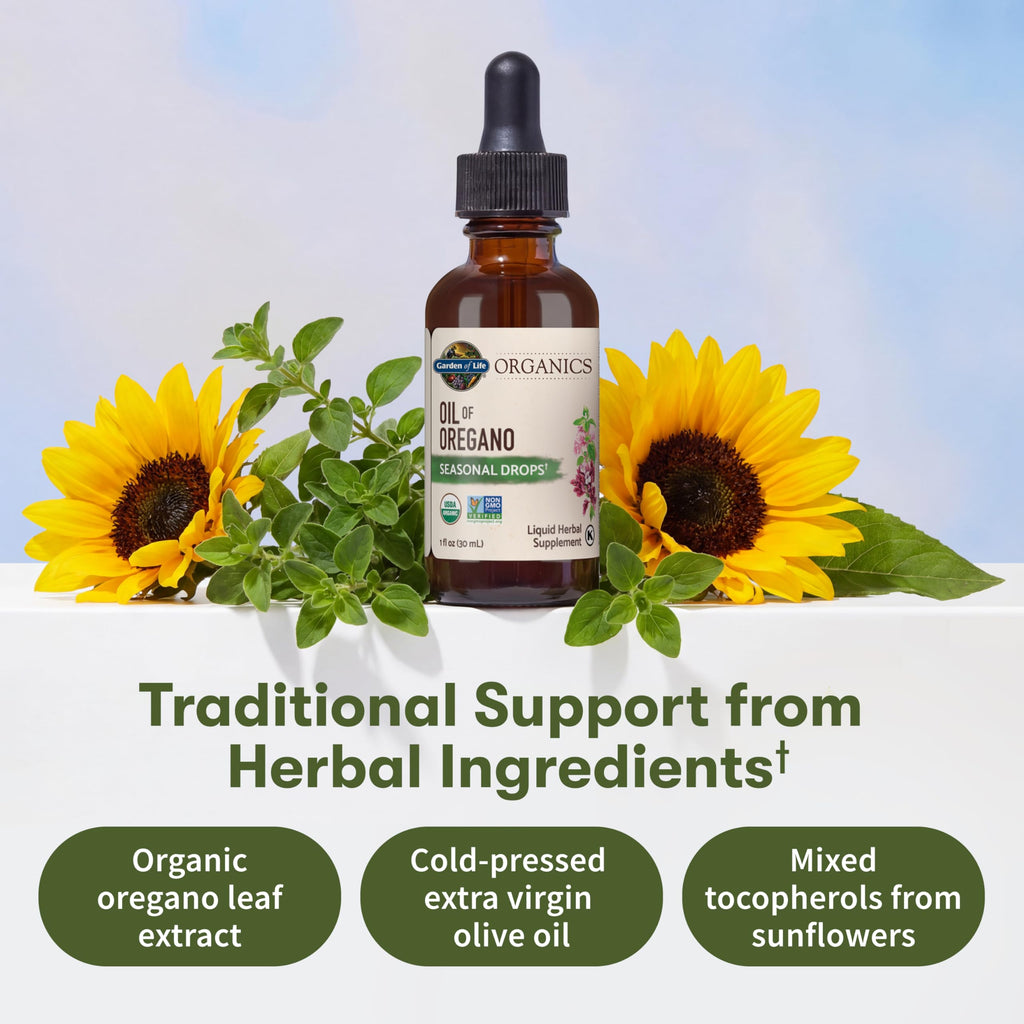 Garden of Life Organics Oil of Oregano Seasonal Drops 1fl oz (30 mL) Liquid, Concentrated Plant Based Immune Support - Alcohol-Free, Organic, Non-GMO
