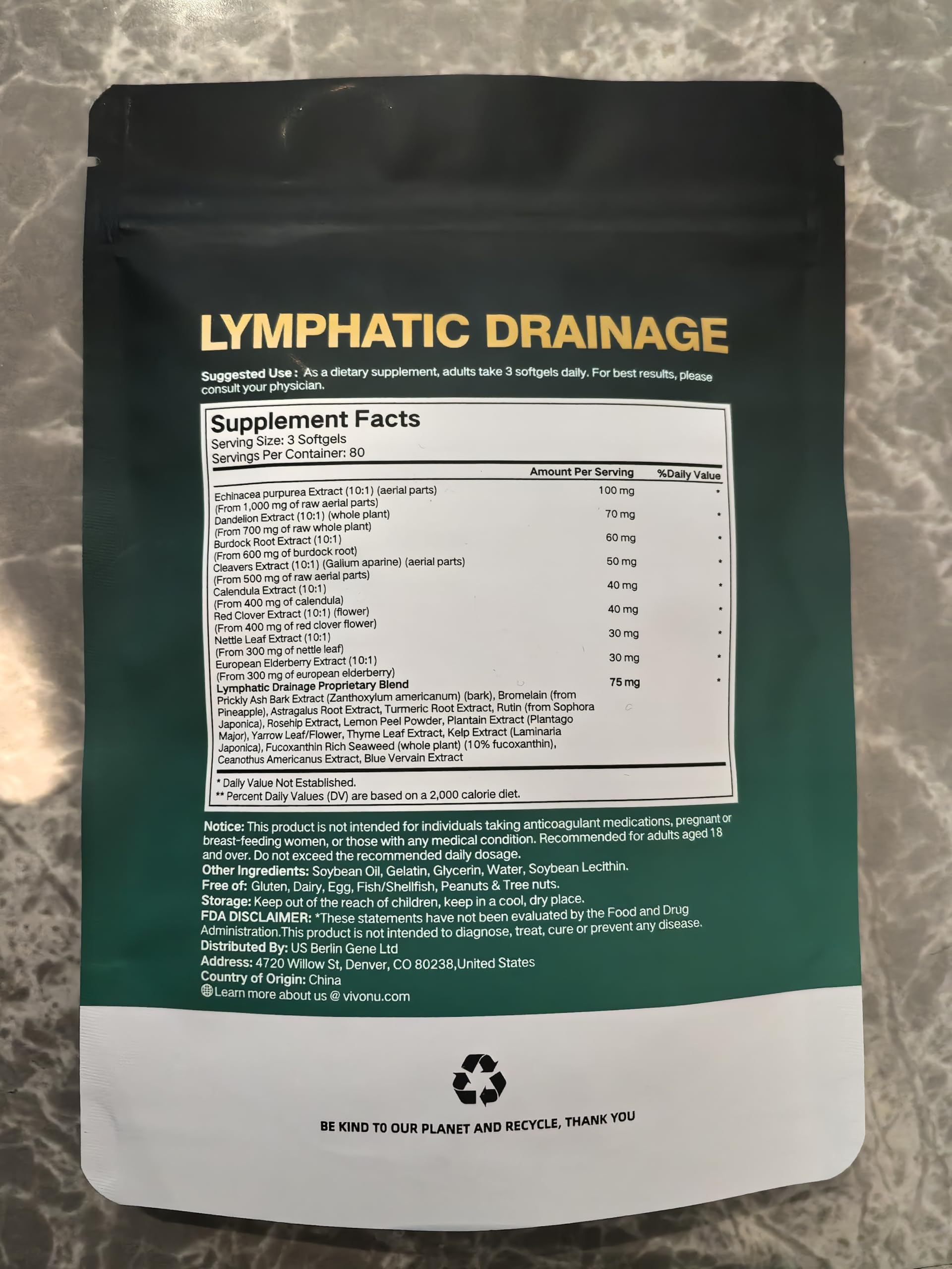 Lymphatic Drainage Supplements, 240 Softgels, Lymph System Support Supplement for Women & Men, 21-in-1 Herbal Blend with Echinacea, Dandelion, Burdock