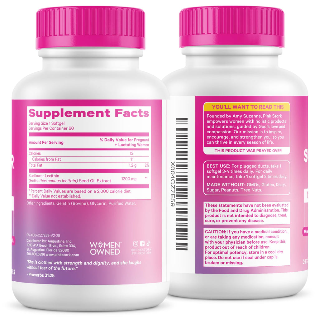 Pink Stork Sunflower Lecithin Supplement - 1200 mg for Clogged Milk Ducts - Breastfeeding Essentials for Postpartum Moms -