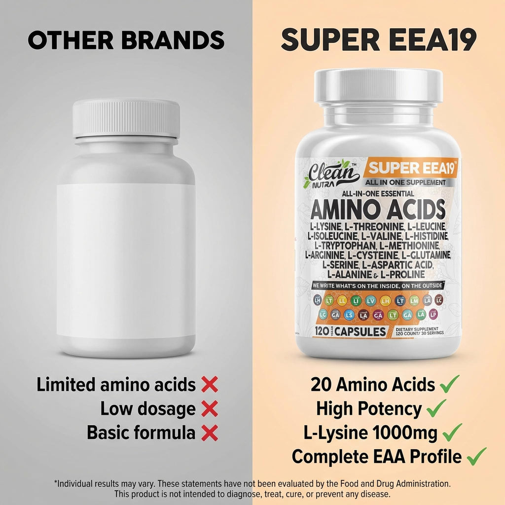 Clean Nutraceuticals Amino Acids Supplement L-Lysine, L-Threonine, L-Leucine, Isoleucine, Valine, L-Histidine, L-Tryptophan, L-Methionine, L-Arginine, L-Cysteine,