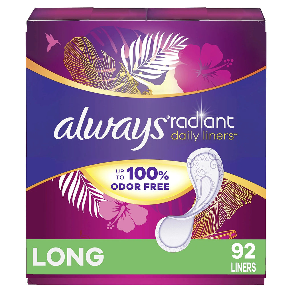 Always Radiant Daily Liners Long Absorbency, Up to 100% Odor-free, 92 Count Always Au supplements