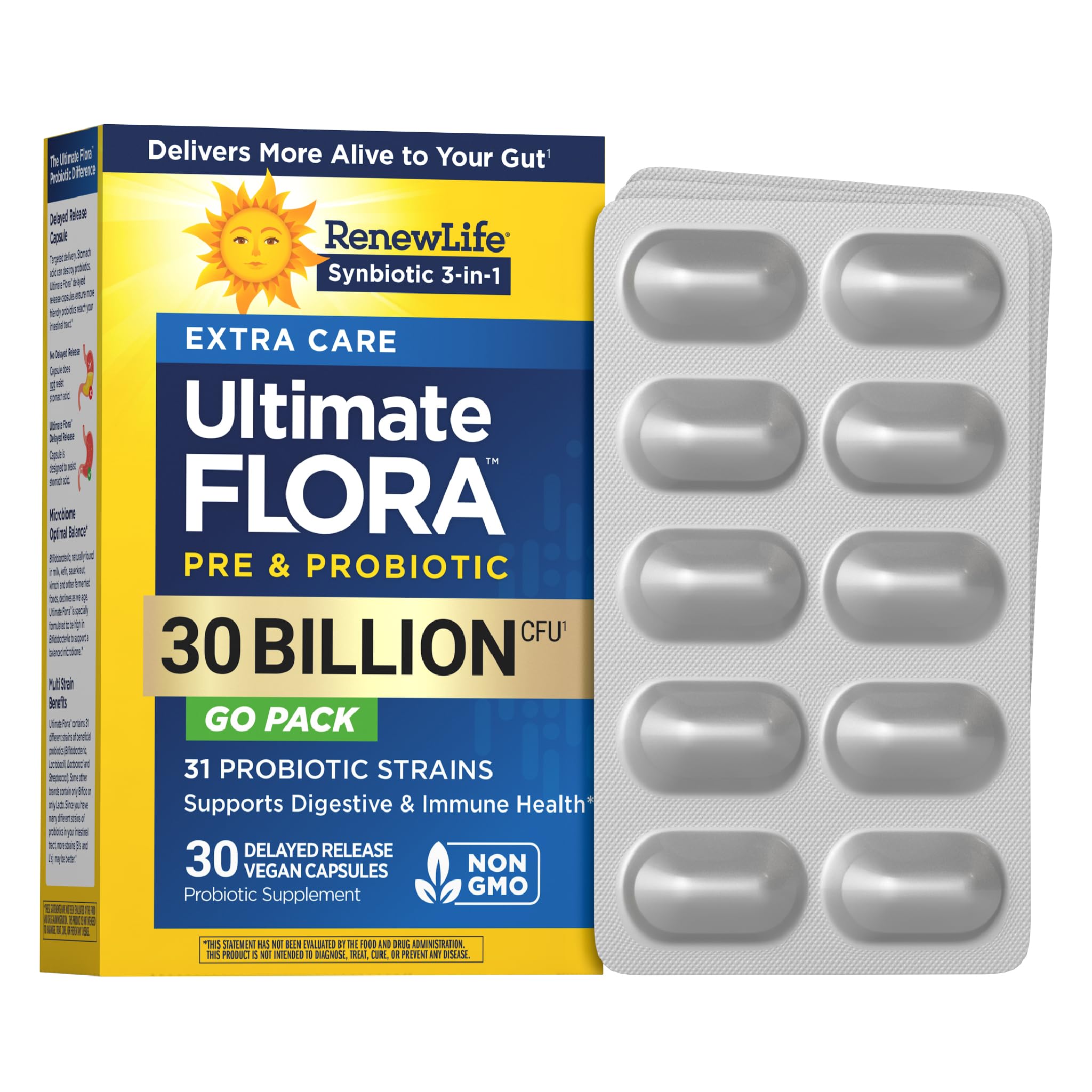 Renew Life Extra Care Go-Pack Probiotic Capsules, Daily Supplement Supports Immune, Digestive and Respiratory Health, L. Rhamnosus GG, Dairy, Soy and gluten-free, 30 Billion CFU, 30 Ct Renew Life Au supplements