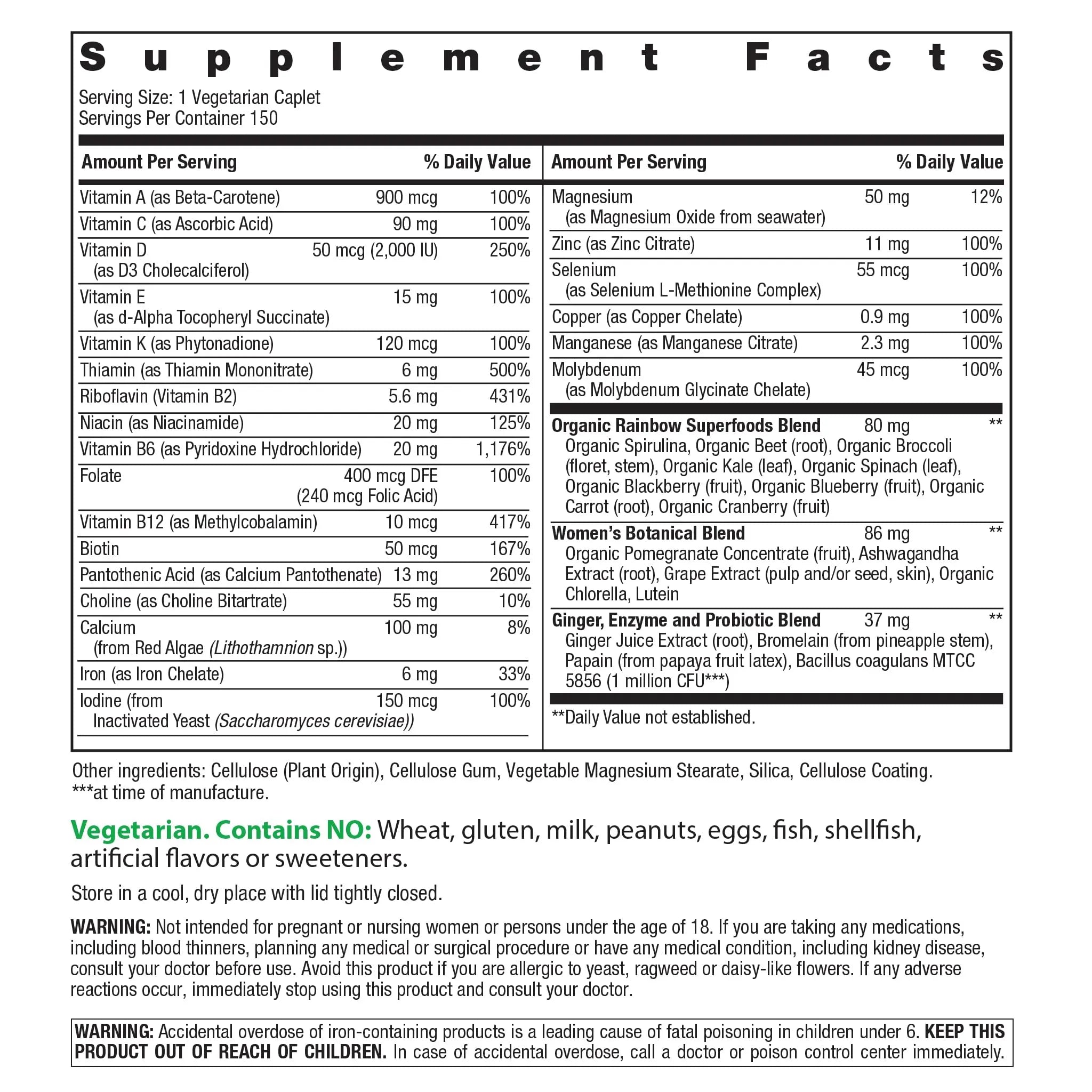 Rainbow Light Womens Multivitamin One + | 150 Caplets | Supports Cellular Energy & Antioxidant Health | Real Food Nutrients, Digestive Enzymes & Probiotics Rainbow Light Au supplements