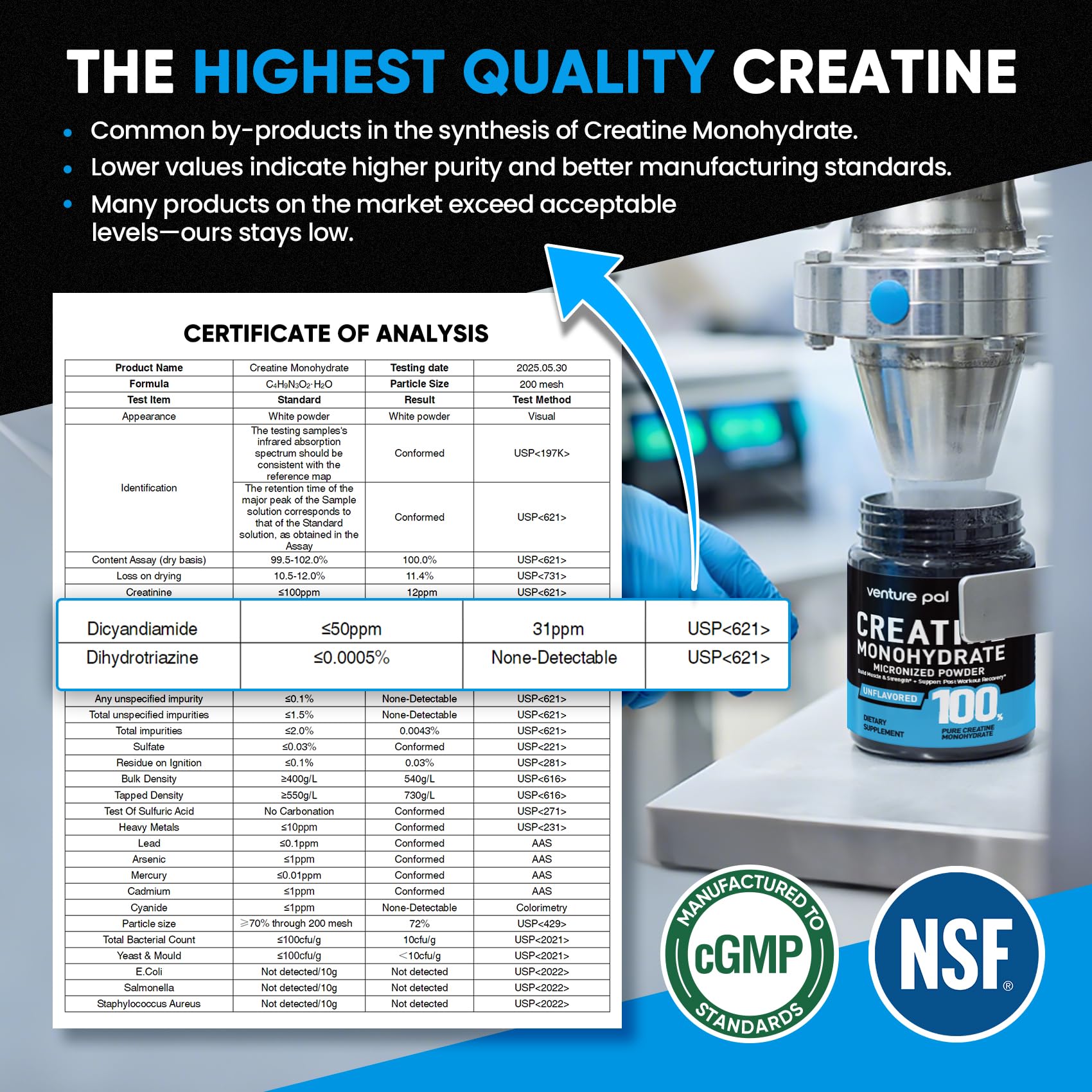 Venture Pal 100% Pure Micronized Creatine Monohydrate Powder, Unflavored Creatine for Women & Men, Vegan, Keto, Gluten Free, 5 g (5000mg) per Serving