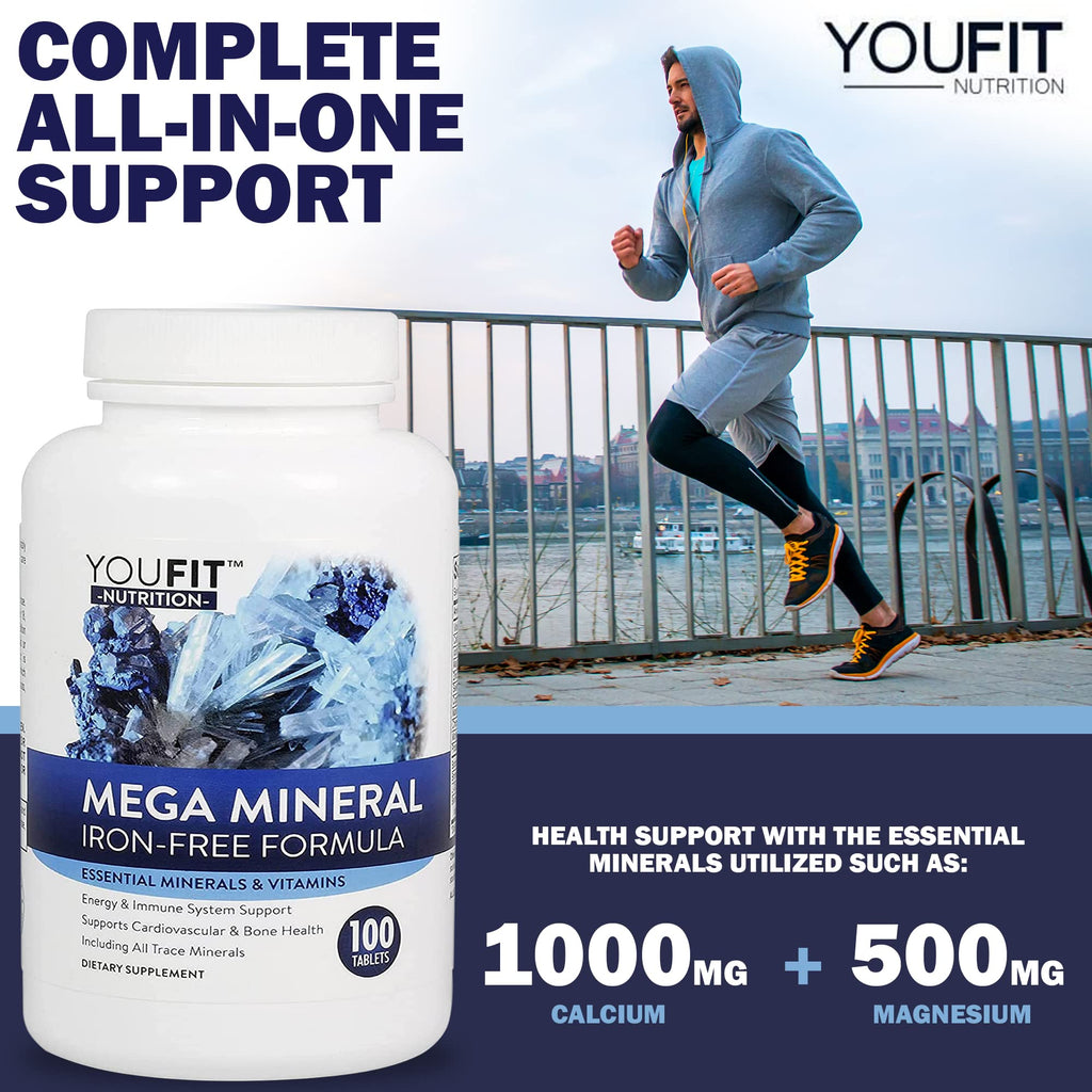 Mega Minerals Supplement by Youfit Nutrition | Trace Minerals | Premium Formula with Source of Minerals and Immune Health Support | Iron Free | All in One