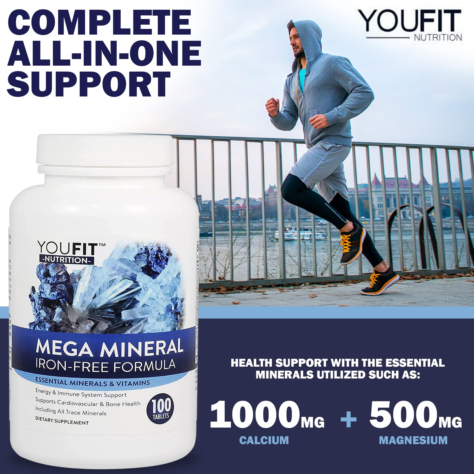Mega Minerals Supplement by Youfit Nutrition | Trace Minerals | Premium Formula with Source of Minerals and Immune Health Support | Iron Free | All in One