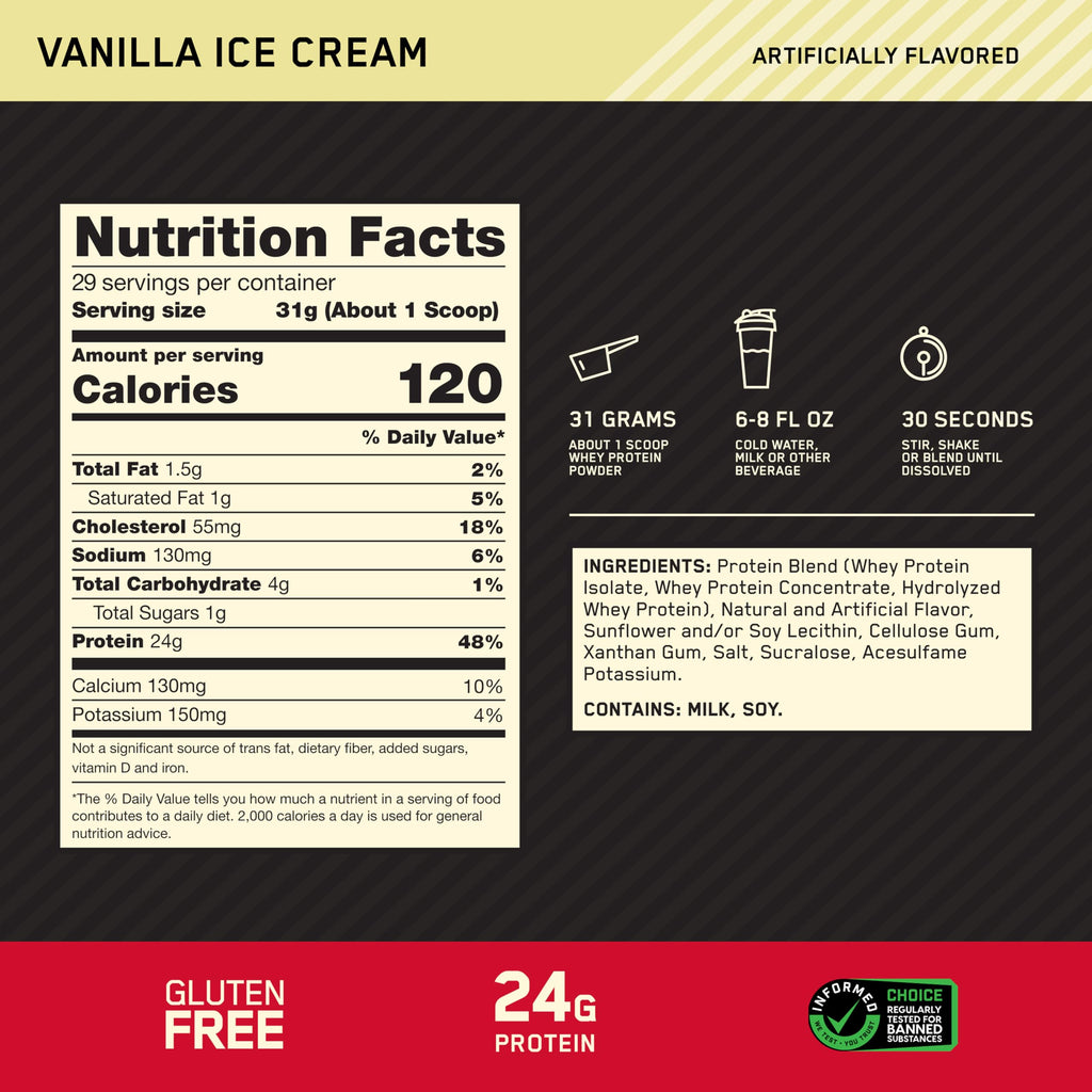 Optimum Nutrition Gold Standard 100% Whey Protein Powder, Vanilla Ice Cream, 2 Pound (Packaging May Vary) Optimum Nutrition Au supplements