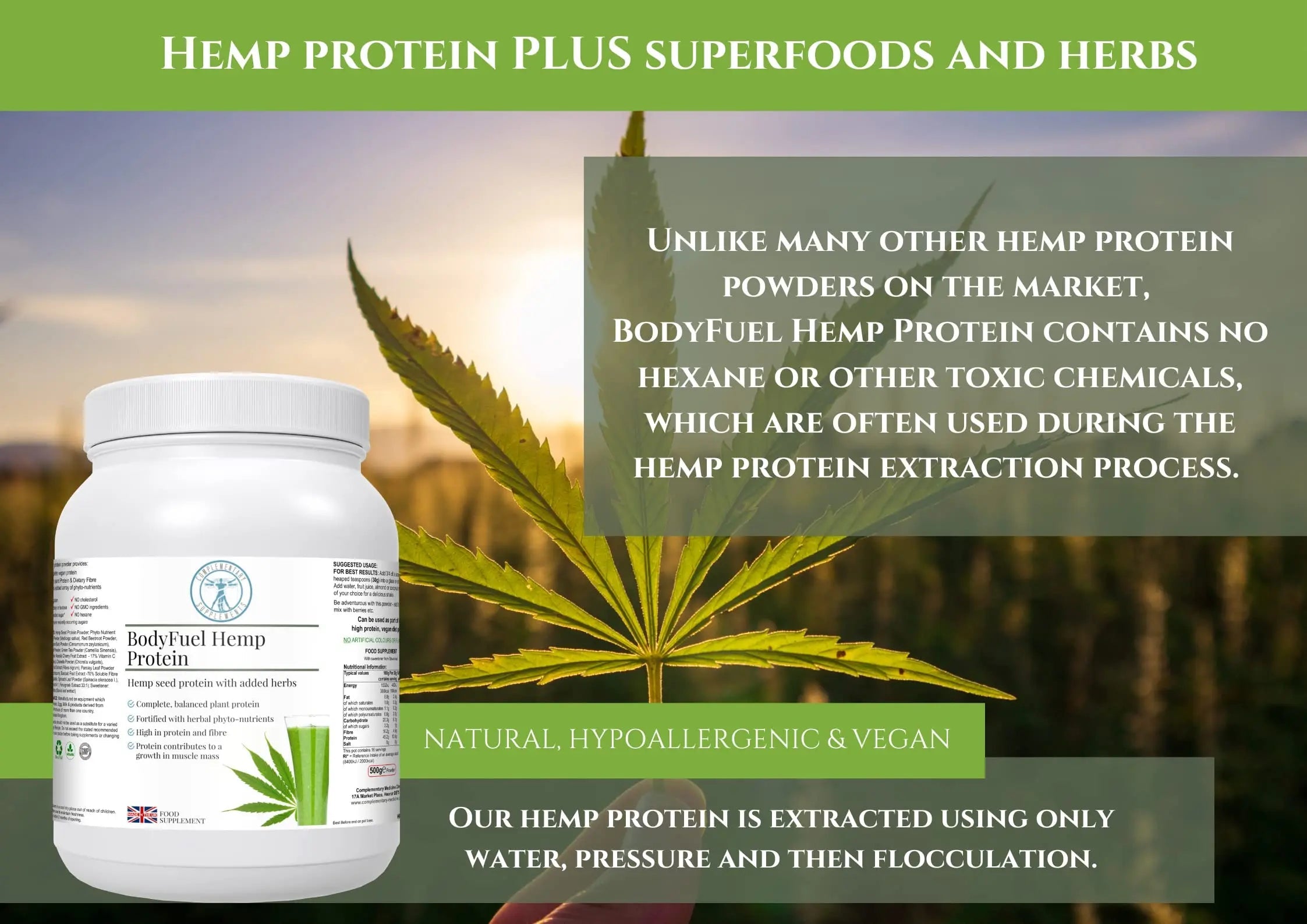 Complementary Supplements - BodyFuel Hemp Protein Powder Plus 14 Superfoods & Phytonutrients Complementary Supplements Au supplements