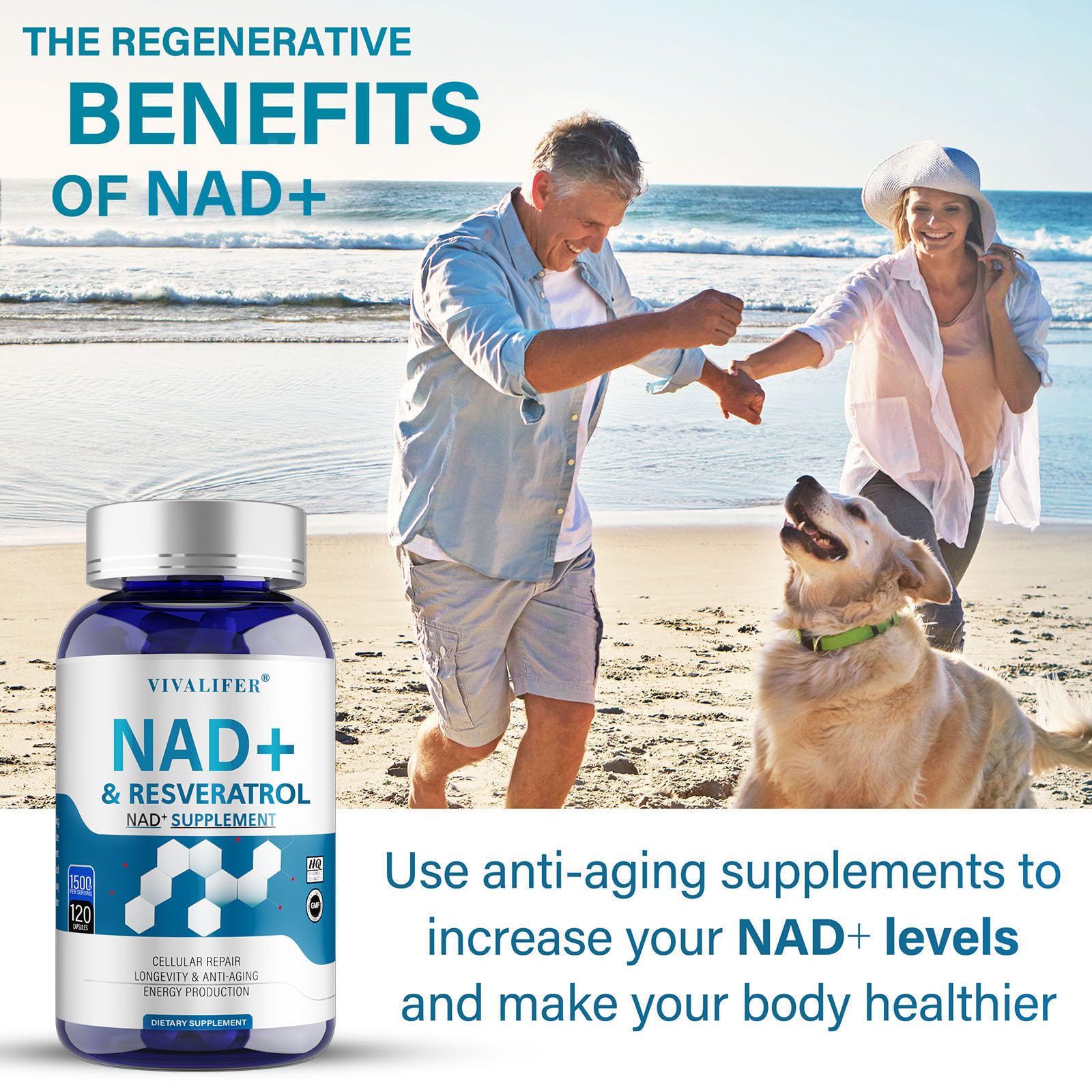 DQQI NMN Supplement Alternative 1500 mg - 120 Capsules (40 Day Supply) High Purity NAD+ & Resveratrol for Anti-Aging, Antioxidant Support, Energy & Focus Boost DQQI Au supplements