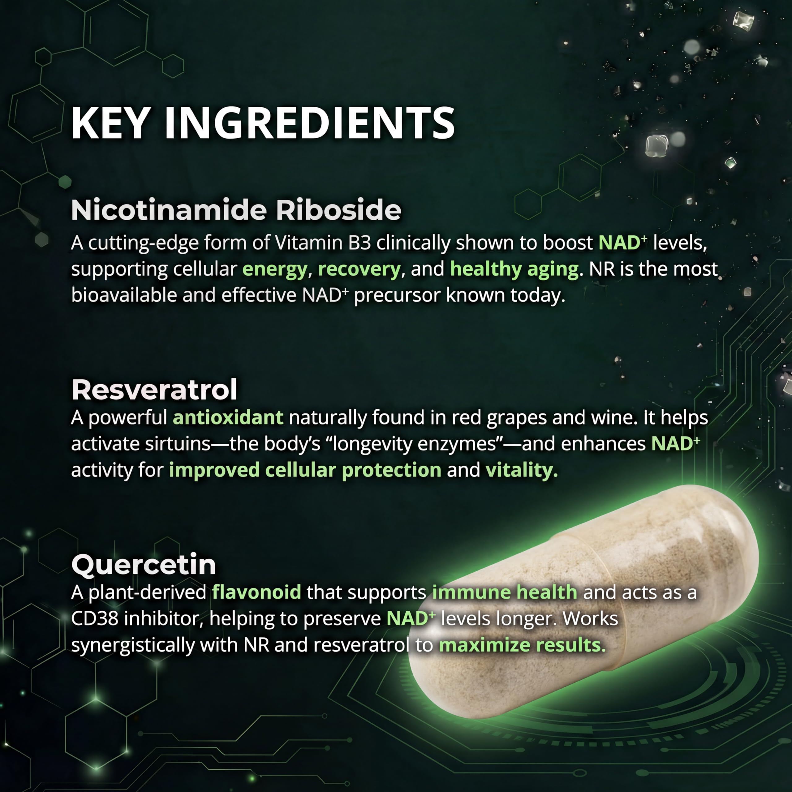 VivaThrive Advanced NAD+ Complex - NMNH Supplement Alternative - 50 Day Supply - Triple Action NAD+ Supplement - Nicotinamide Riboside - Resveratrol - Quercetin - Third-Party Tested - Made in USA VivaThrive Au supplements