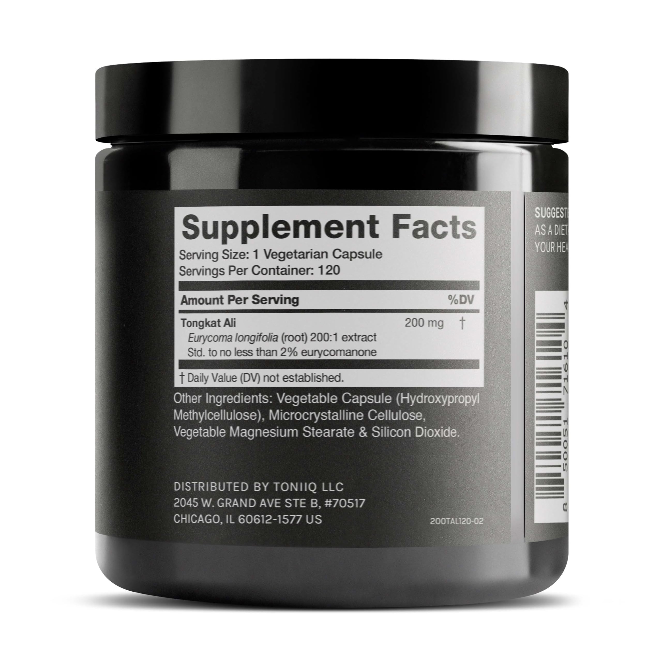 Tongkat Ali - Ultra High Potency 200:1 Extract with 2% Eurycomanone - Extra Strength Longjack Root - Third-Party Lab Tested - 120 Capsules Toniiq Au supplements