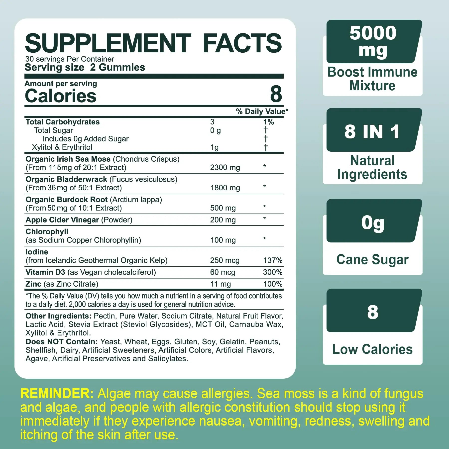 Sugar-Free Sea Moss Iodine Gummies 5000mg, Extra Strength Irish Moss Gel Supplement EnvyCure Au supplements